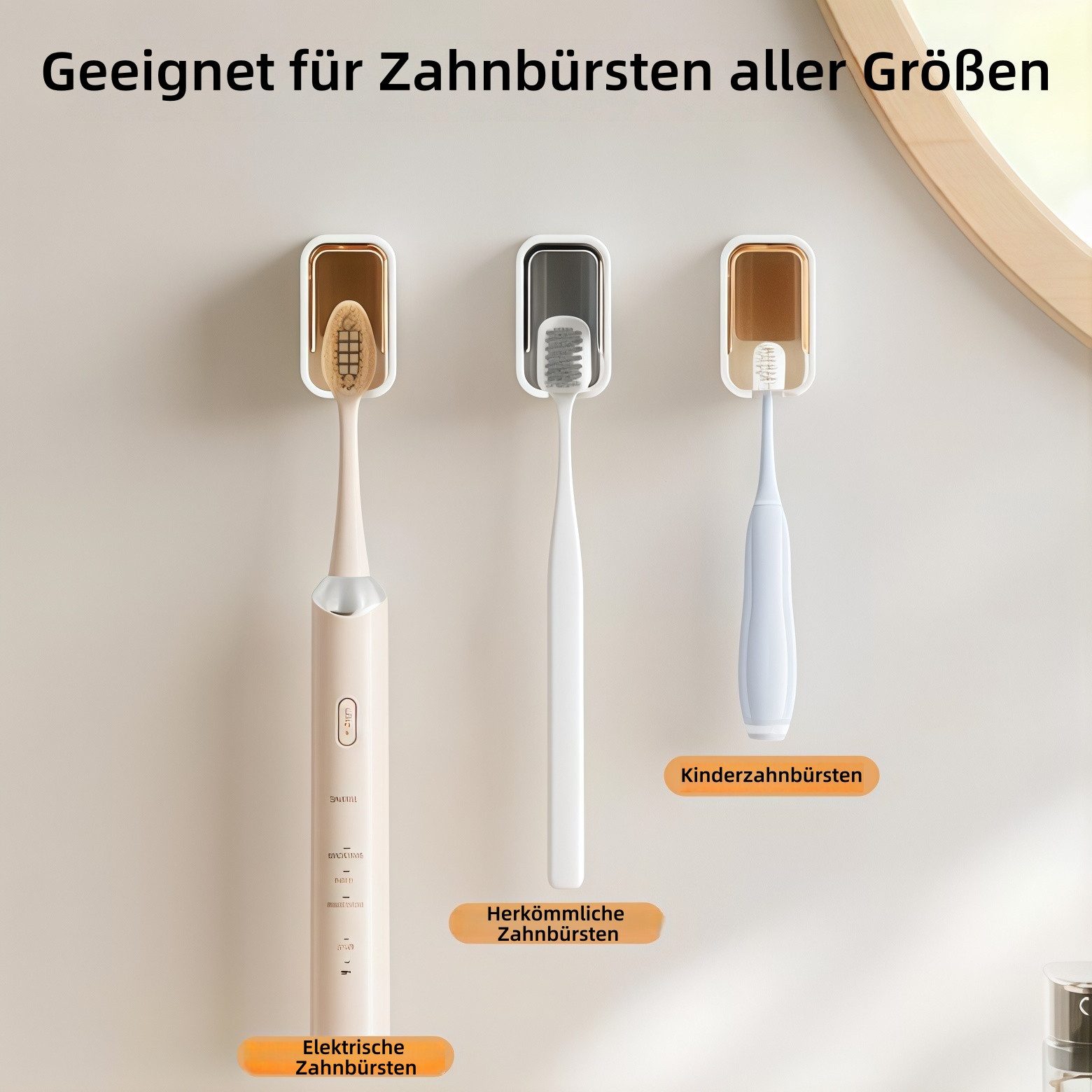 FOUORTUNATE-BEE Zahnbürstenhalter Wand-Zahnbürstenhalter mit Deckel – Selbstklebend, 3-teilig, (2-St), Praktische Badezimmer-Aufbewahrung für Zahnbürsten und Zubehör