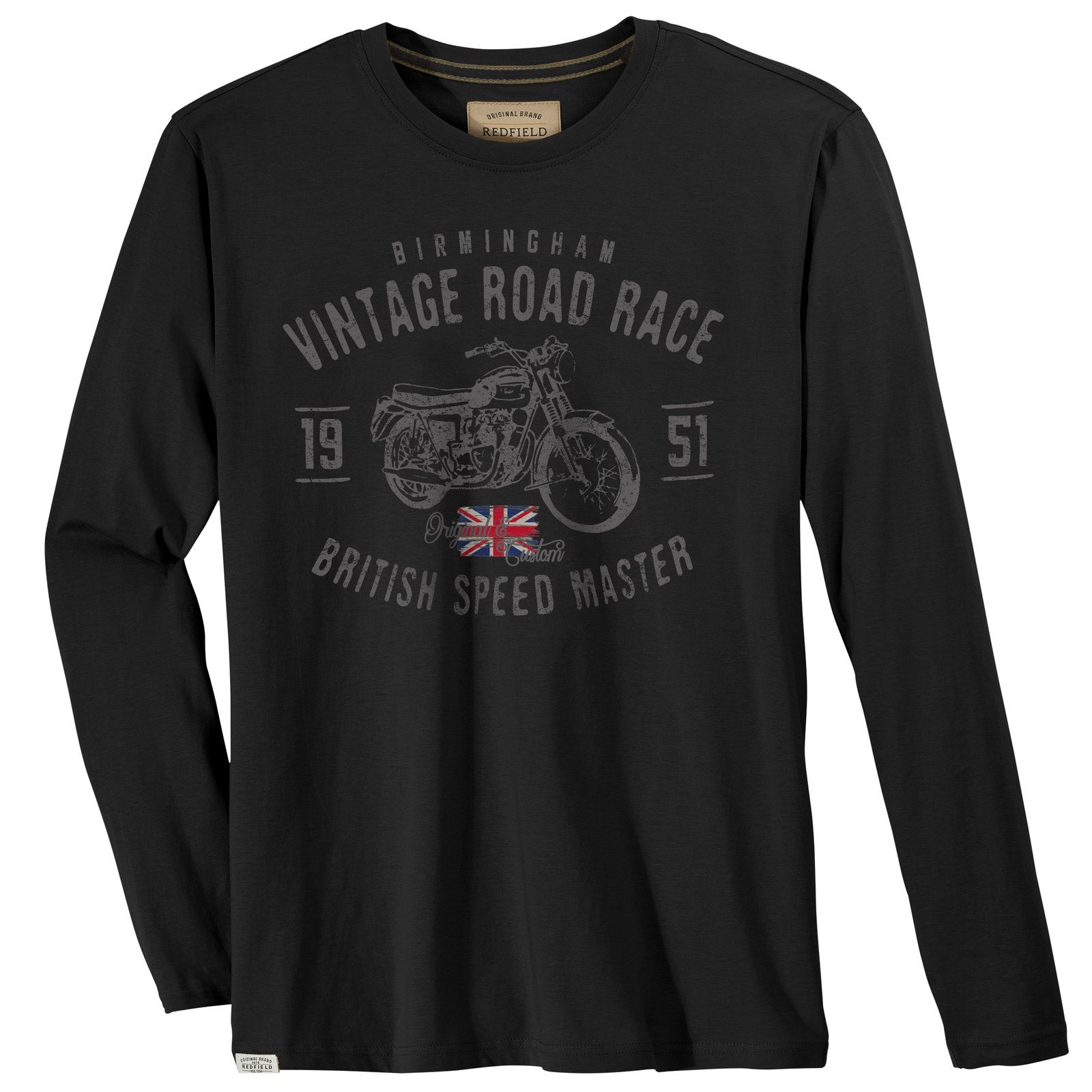 Motorradprint Herren redfield Langarmshirt schwarz Größen Langarmshirt Große Redfield