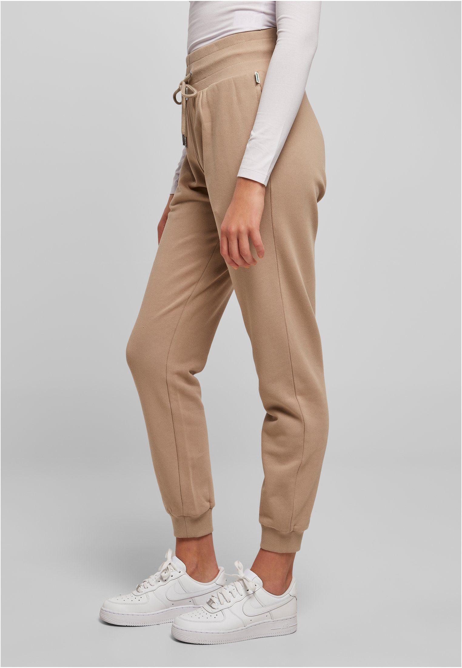 URBAN CLASSICS Stoffhose Pants Damen High Waist Organic (1-tlg) Ladies Sweat softtaupe