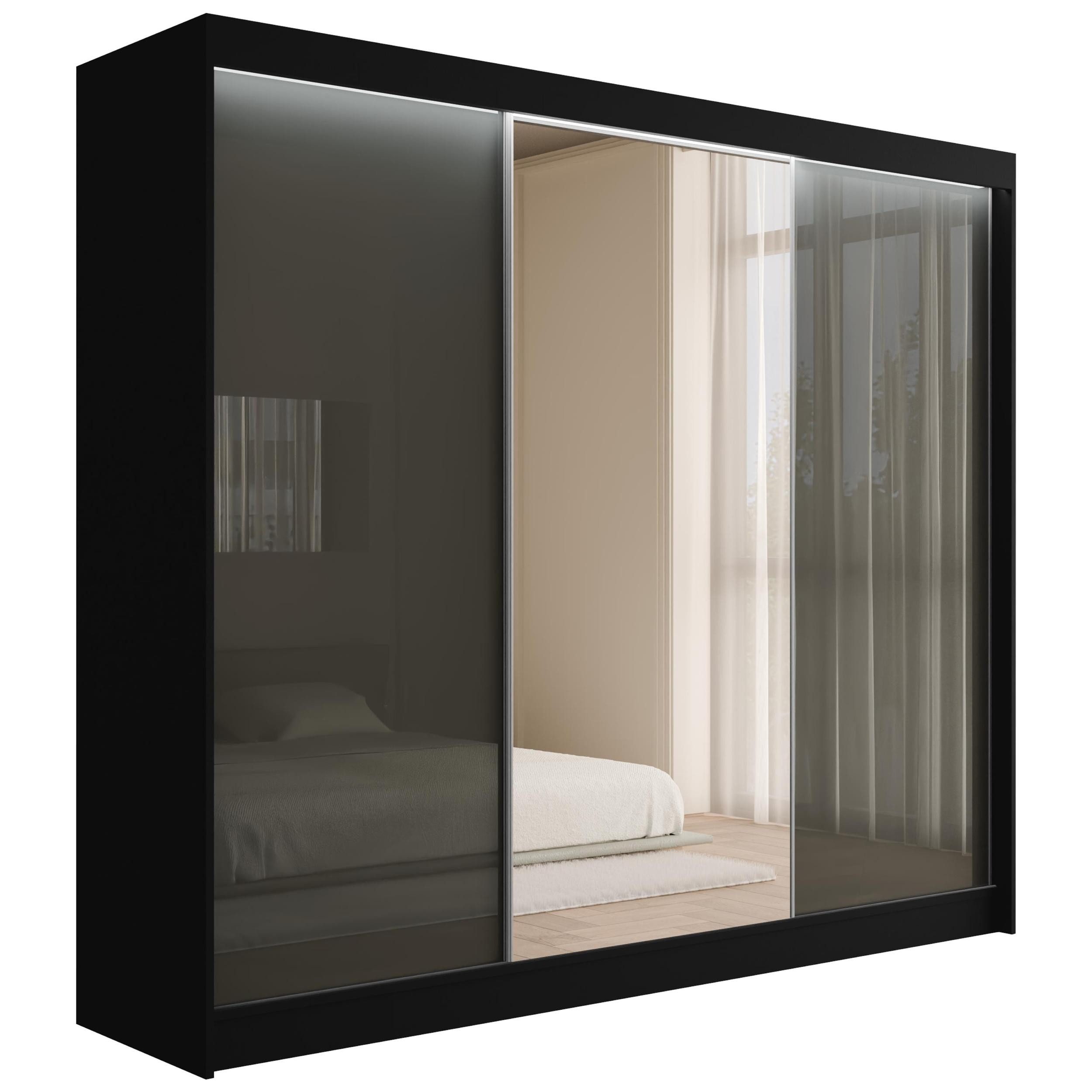 ALTDECOR Schiebetürenschrank VESLI (Kleiderschrank Garderobenschrank mit viel Stauraum Moderner Schrank) Spiegel Spiegeltüren Vielseitiger Schwebetürenschrank LED Beleuchtung