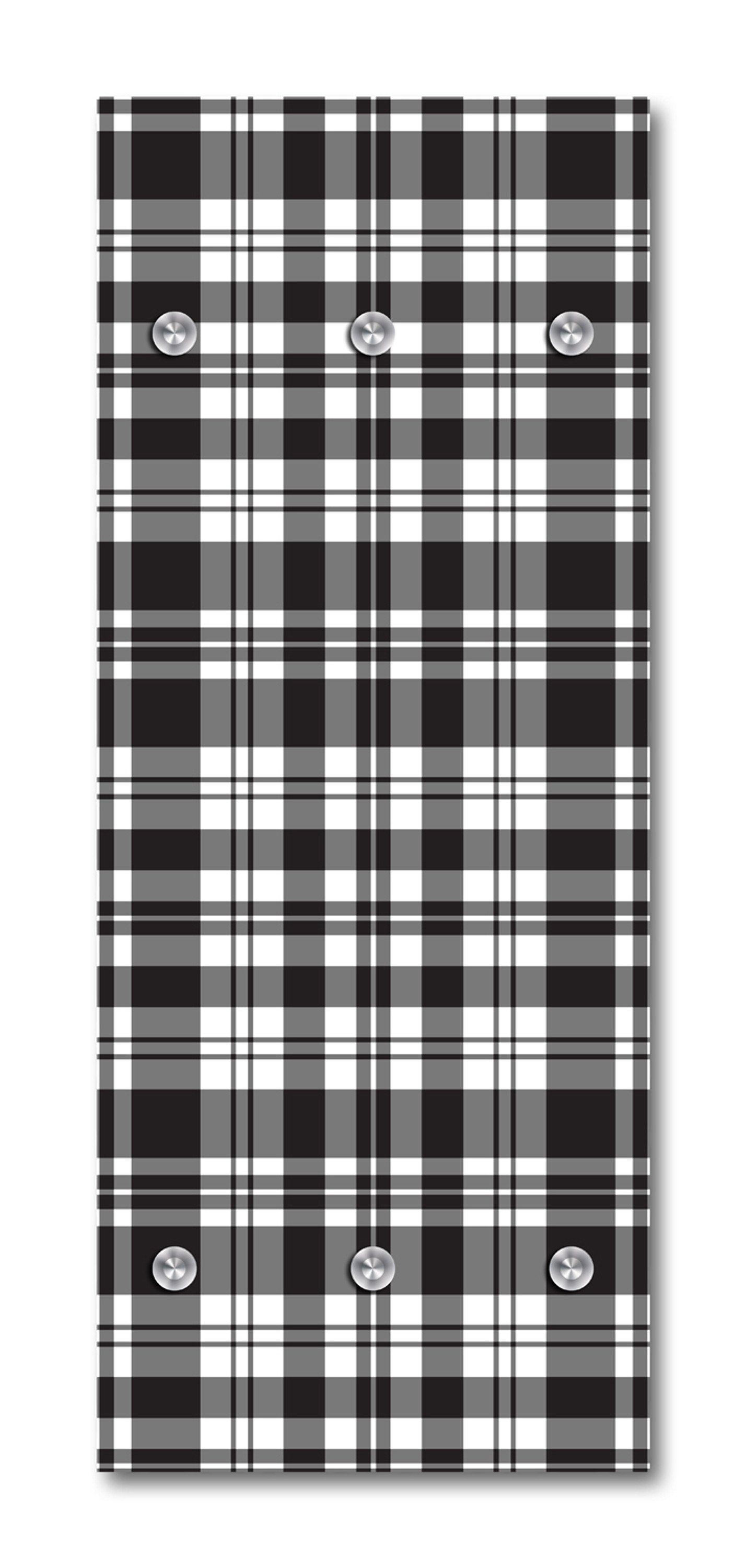 queence Wandgarderobe Palina - Garderobe aus hochwertigem Acrylglas schwarz weiß karriert (1 St), 50x120 cm - mit Edelstahlhaken