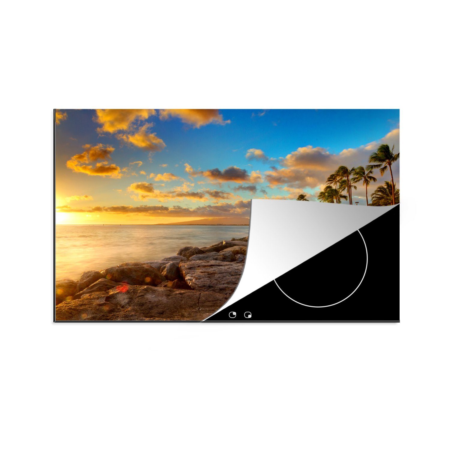 MuchoWow Herdblende-/Abdeckplatte Hawaii - Natur - Sonne, Vinyl, (1 tlg), 81x52 cm, Induktionskochfeld Schutz für die küche, Ceranfeldabdeckung