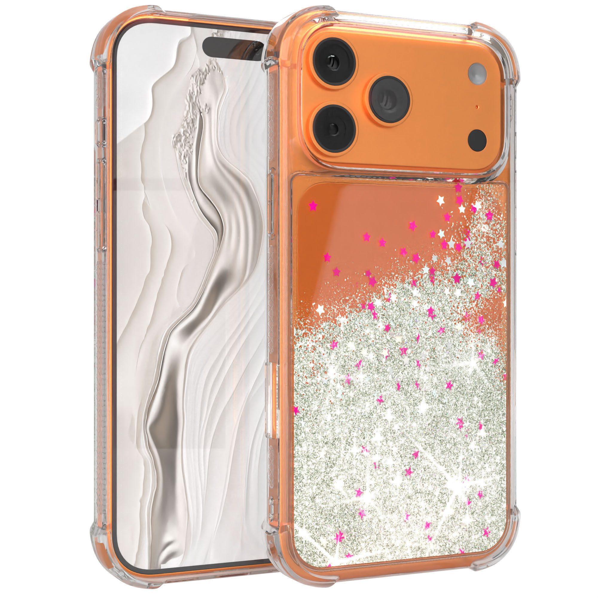 EAZY CASE Handyhülle Liquid Glittery Case für Apple iPhone 17 Pro Max 6,9 Zoll, Kratzfeste Silikonhülle stoßfestes Back Cover Phone Case Etui Silber