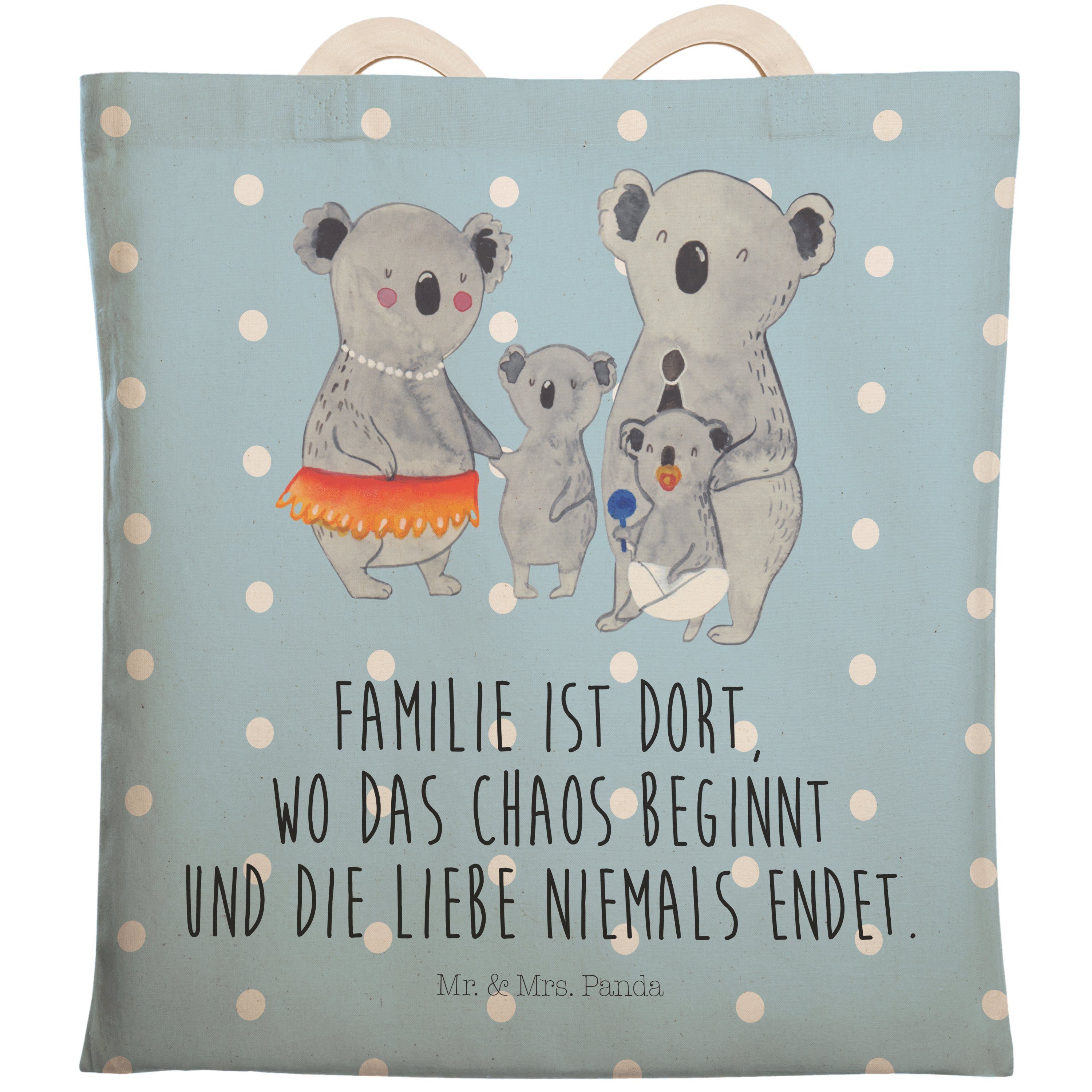 Mr. & Mrs. Panda Tragetasche Koala Familie - Blau Pastell - Geschenk, Tasche, Baumwolltasche, qual (1-tlg)
