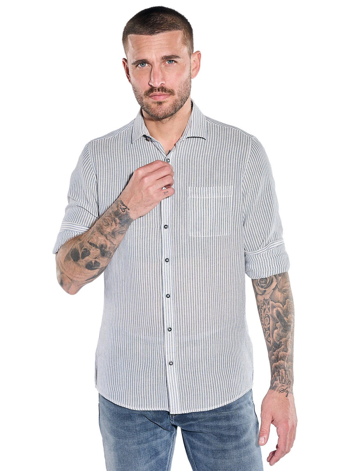 Langarmhemd Herren Hemd gemustert, Brilliantblau