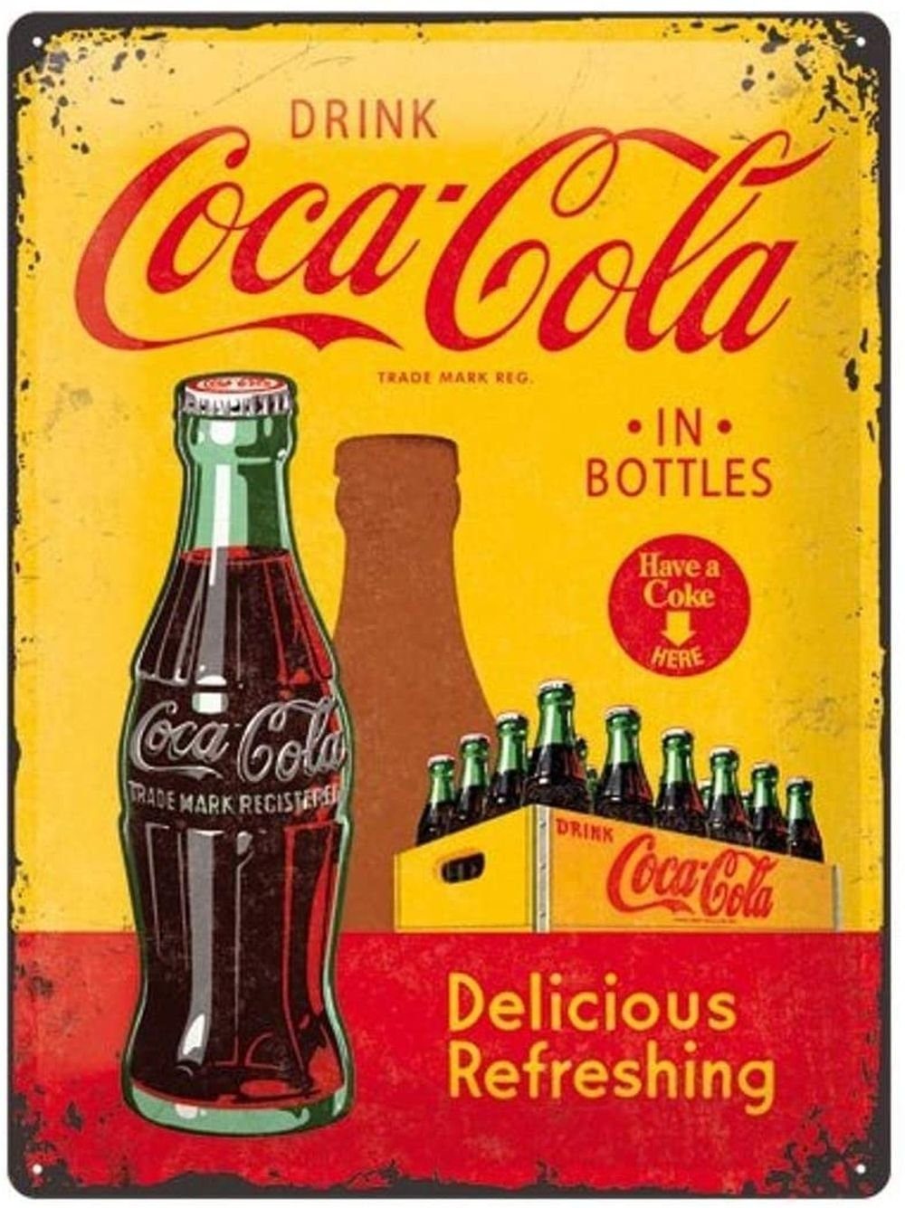 Nostalgic-Art Metallschild Blechschild 30 x 40 cm - Coca-Cola - Coca-Cola In Bottles Yellow