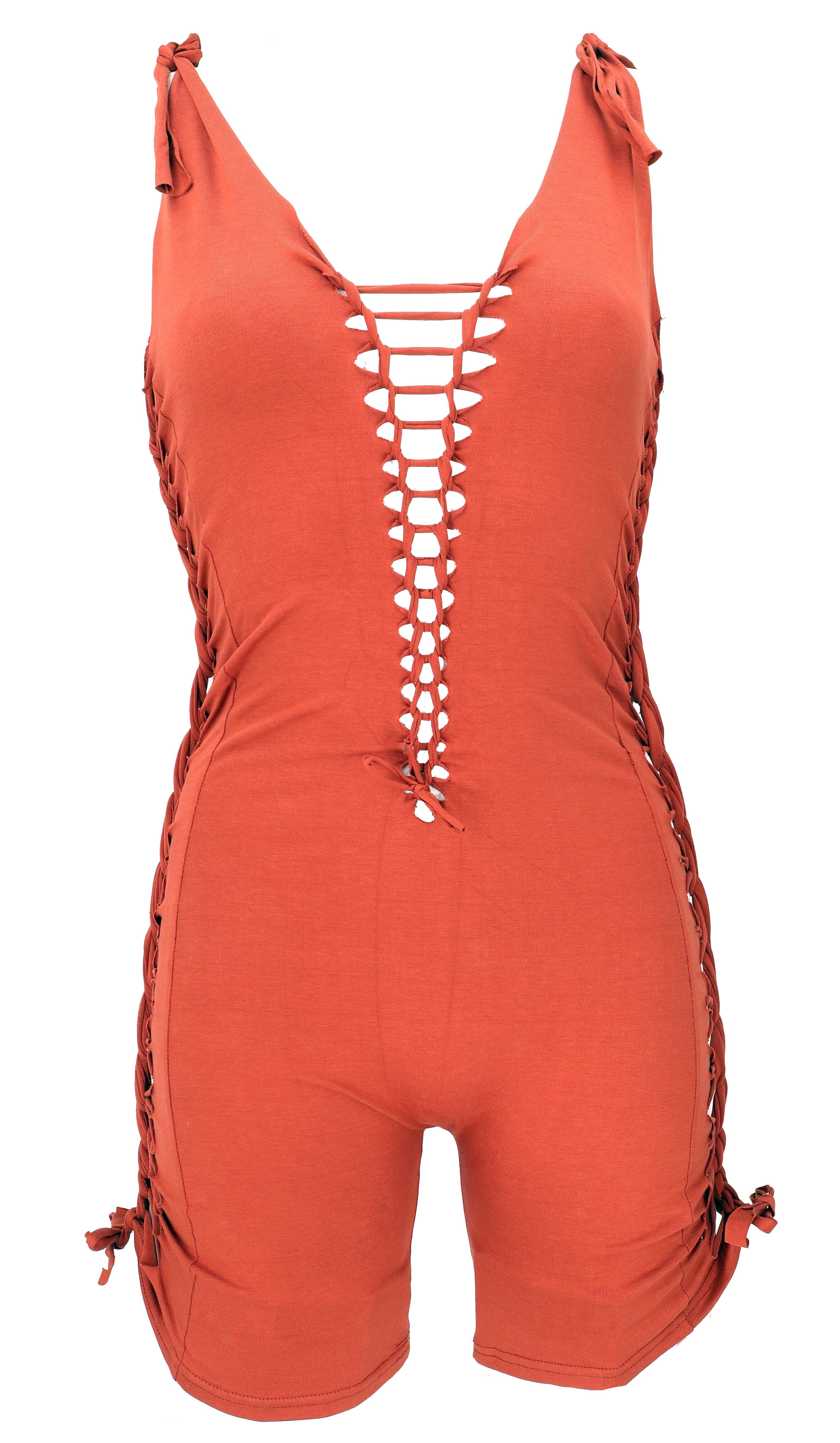 Guru-Shop Hose & Shorts Kurzer Jumpsuit, geflochtener Body, Festival..