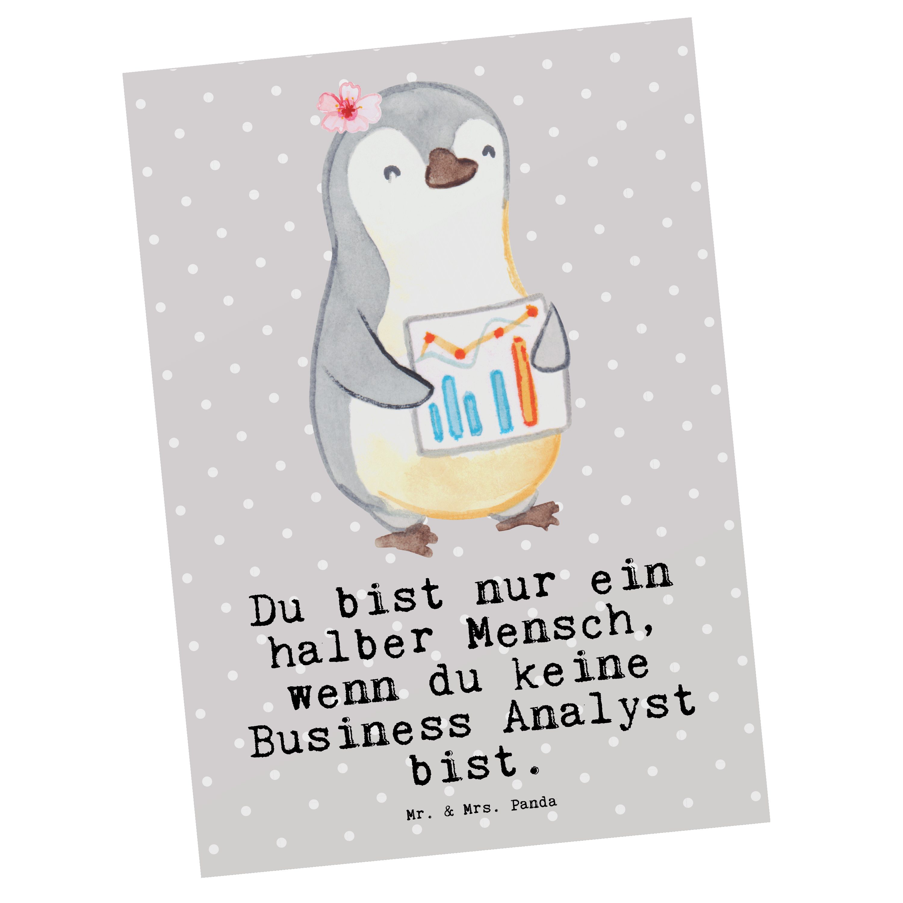Mr. & Mrs. Panda Postkarte Business Analyst mit Herz - Grau Pastell - Geschenk, Kollege, Firma