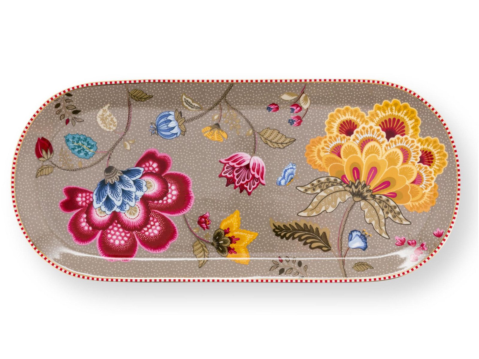 PiP Studio Tortenplatte Blooming Tales Fantasy Khaki Kuchenplatte 33,3x15,5cm, Porzellan, (Platten)