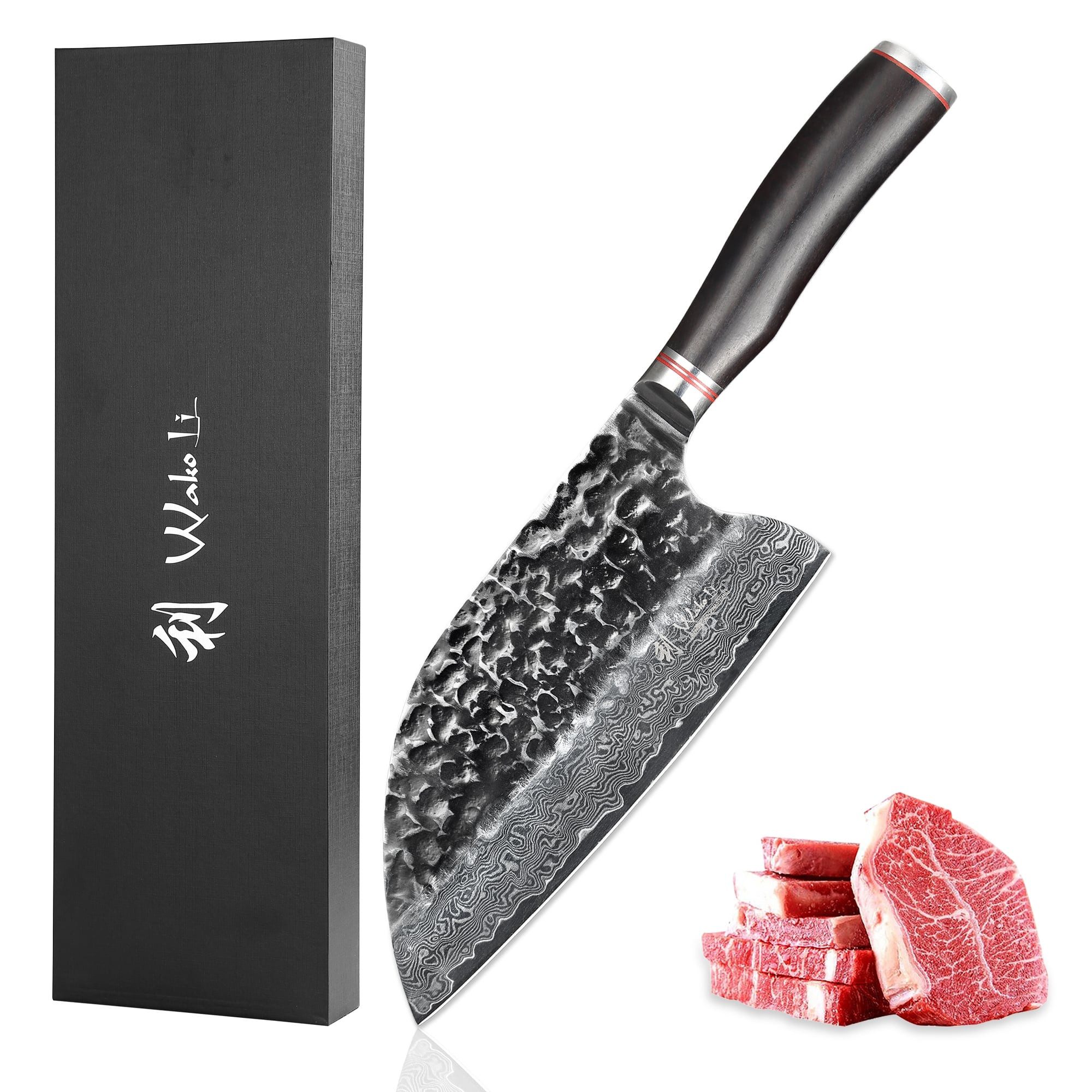 Wakoli Asiamesser EBO Damastmesser I 20,5 cm Klinge I schwarzer Eichenholzgriff