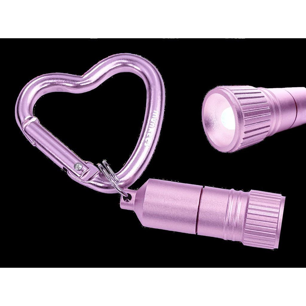 Munkees Taschenlampe Mini LED-Leuchte mit Herz-Karabiner, rosa (Einzelartikel, 1-St), kompakt, leicht, Karabiner