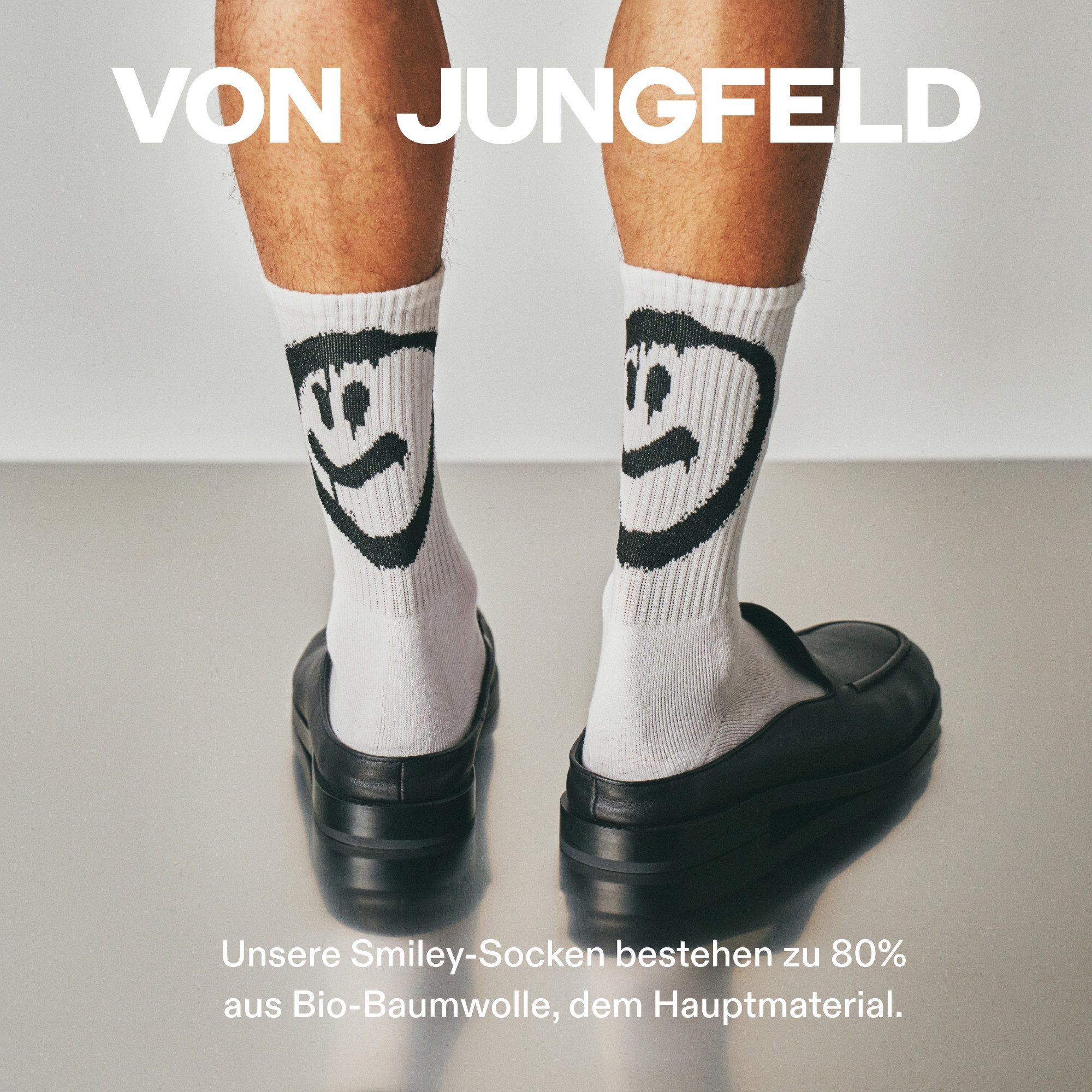 von Jungfeld Tennissocken SMILEY Bio-Baumwolle 35-46 Unisex 2 Paar (2-Paar, 2er-Pack) Hohe Sportsocken aus Bio-Baumwolle für Damen & Herren
