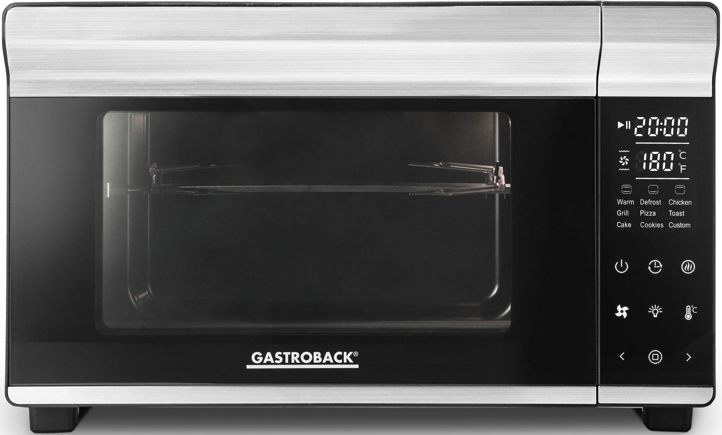 Gastroback Minibackofen Design Heißluft, 5 Unterhitze, & Bistro Oberhitze, Drehspieß Ober– Grill Funktionen: Unterhitze, und 42814, Bake