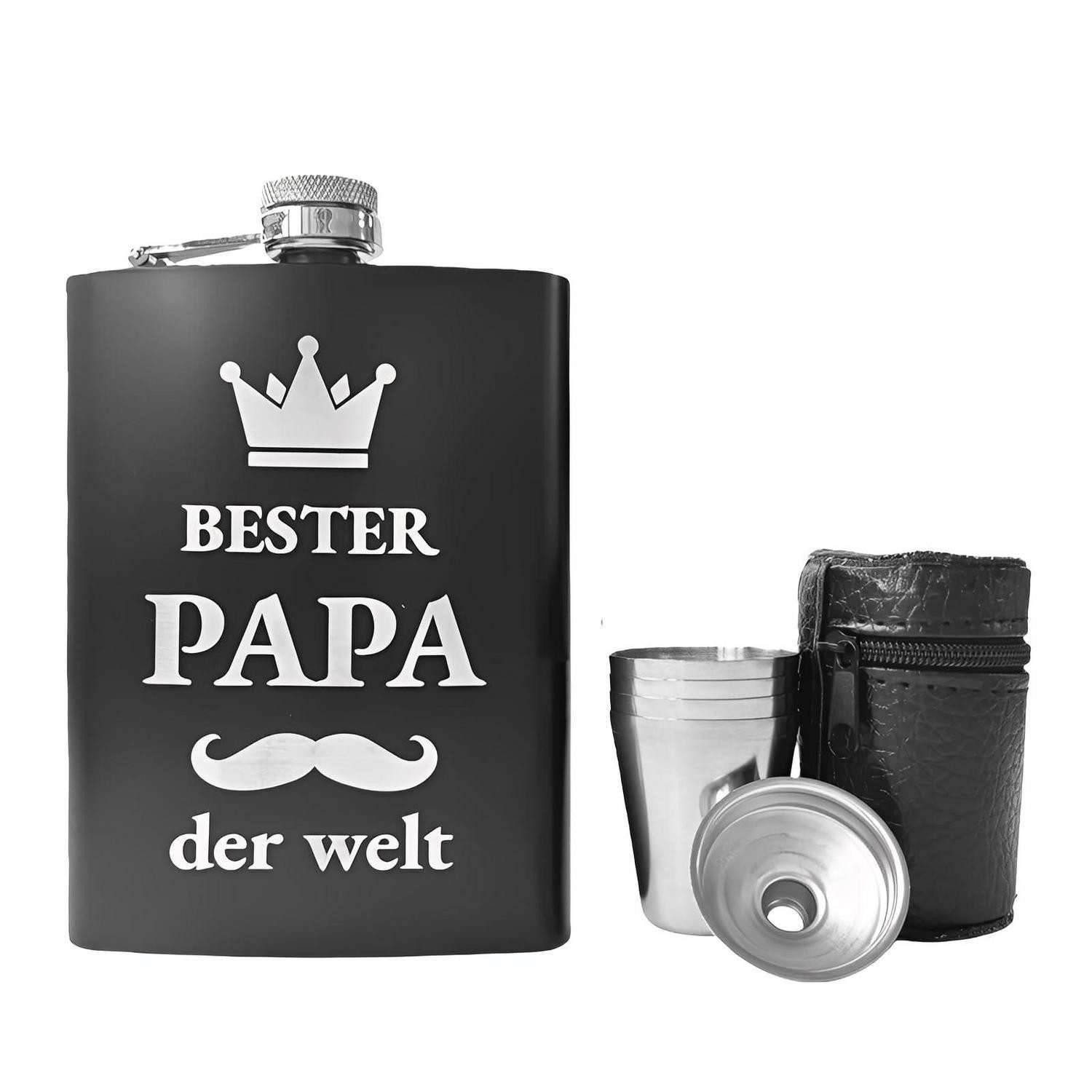 LuxusKollektion Flachmann Flachmann Edelstahl Set 227ml Schwarz Matt Bester Papa