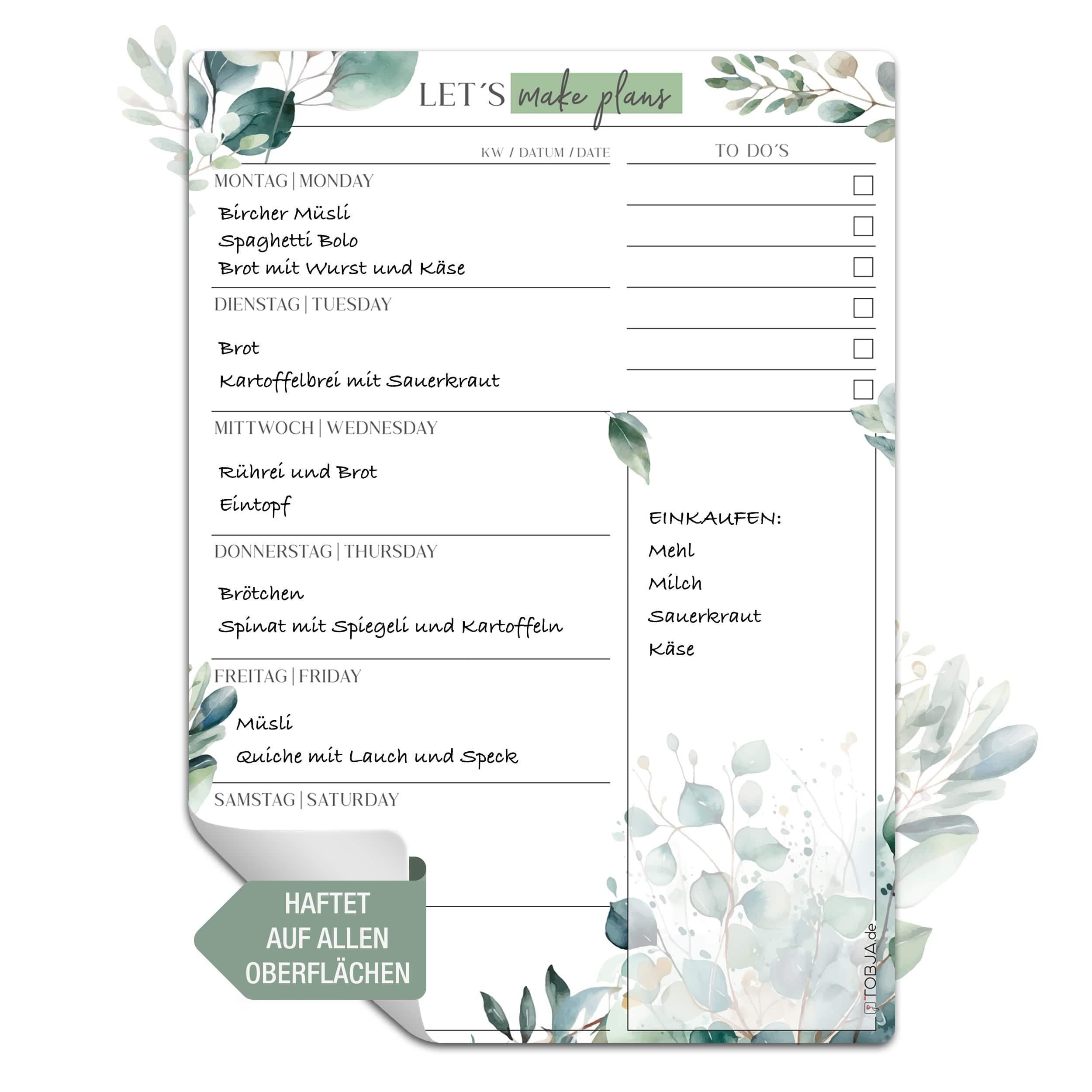 TOBJA Memoboard Essensplaner Woche, abwischbarer Menüplaner, Wochenplaner h günstig online kaufen