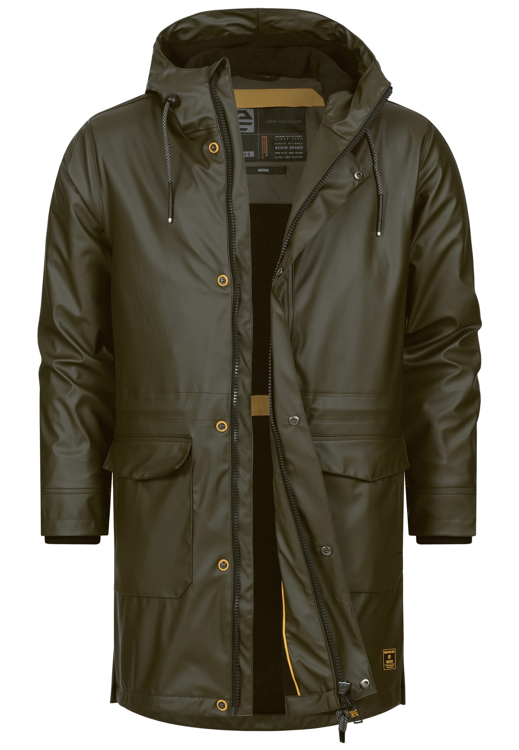 Indicode Regenmantel Herren INTommy Nässeschutz Herrenjacke mit Kapuze und vielen funktionalen Taschen