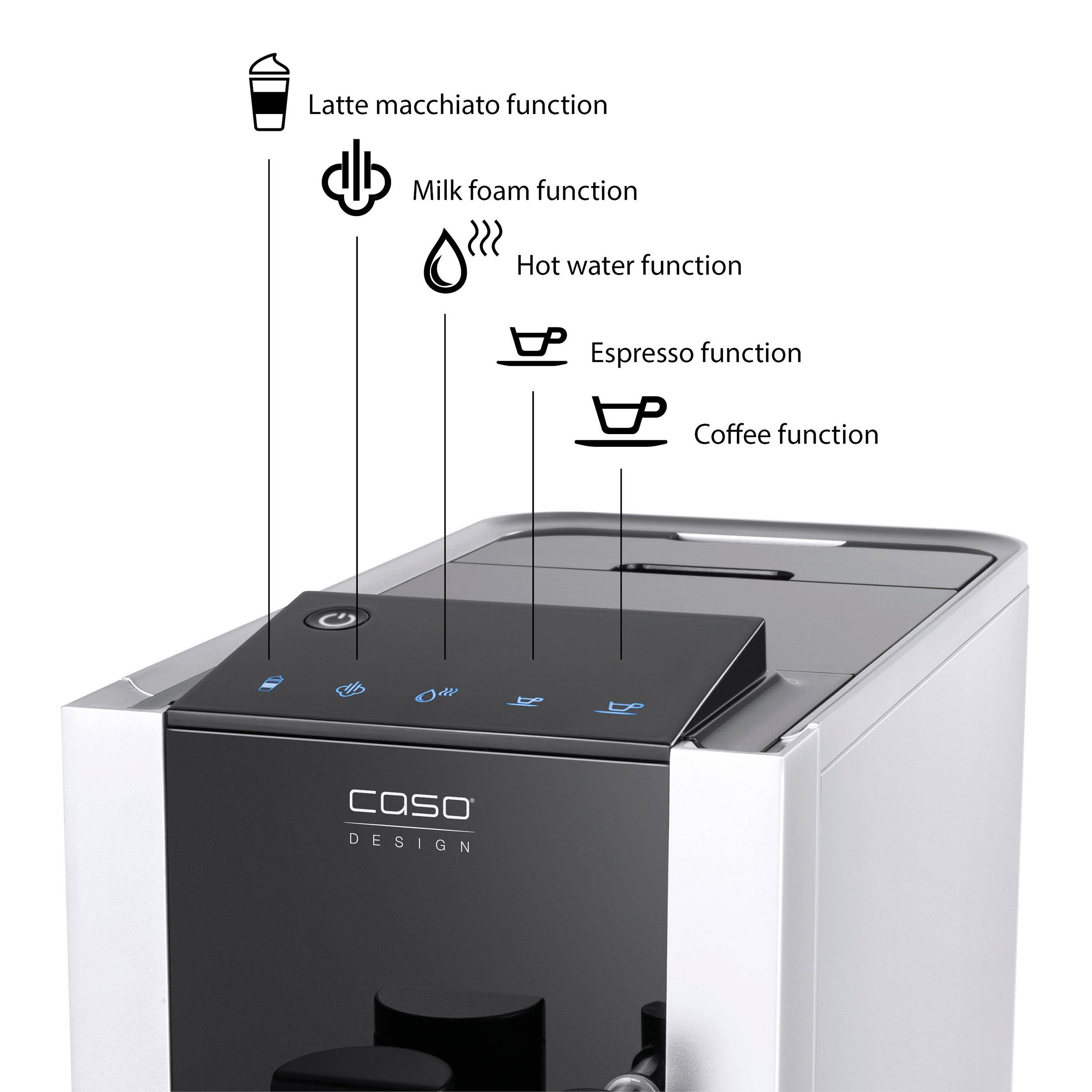 Caso Kaffeevollautomat Café Crema One, Praktische Sensor-Touch Steuerung, Edelstahl-Kegelmahlwerk