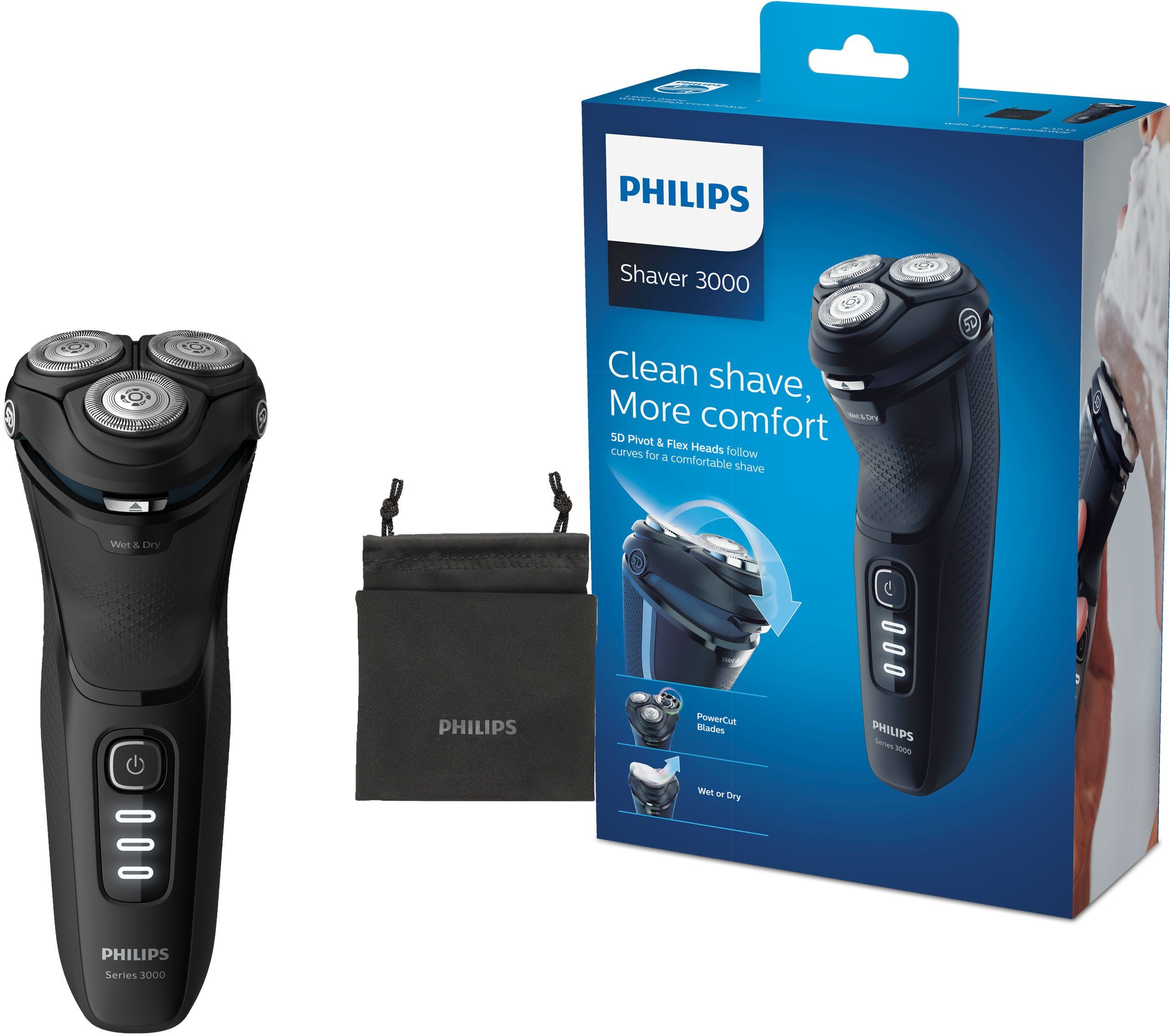 Philips Elektrorasierer Series 3000 S3233/52, ausklappbarer  Langhaarschneider, mit PowerCut-Klingen online kaufen | OTTO