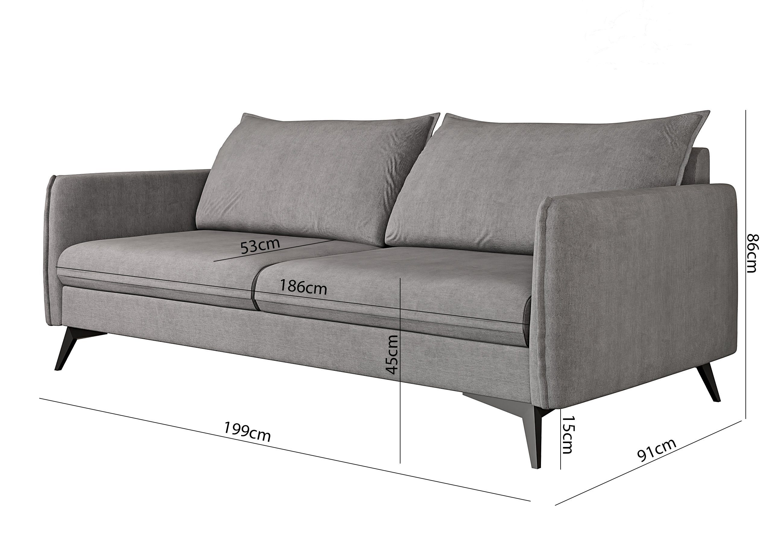 Wellenfederung S-Style mit Möbel 2-Sitzer-Sofa, Polstergarnitur Azalea 1x Sessel), Füßen, Schwarz Grau Metall 3-Sitzer-Sofa, Modernes (1x mit 1x 3+2+1