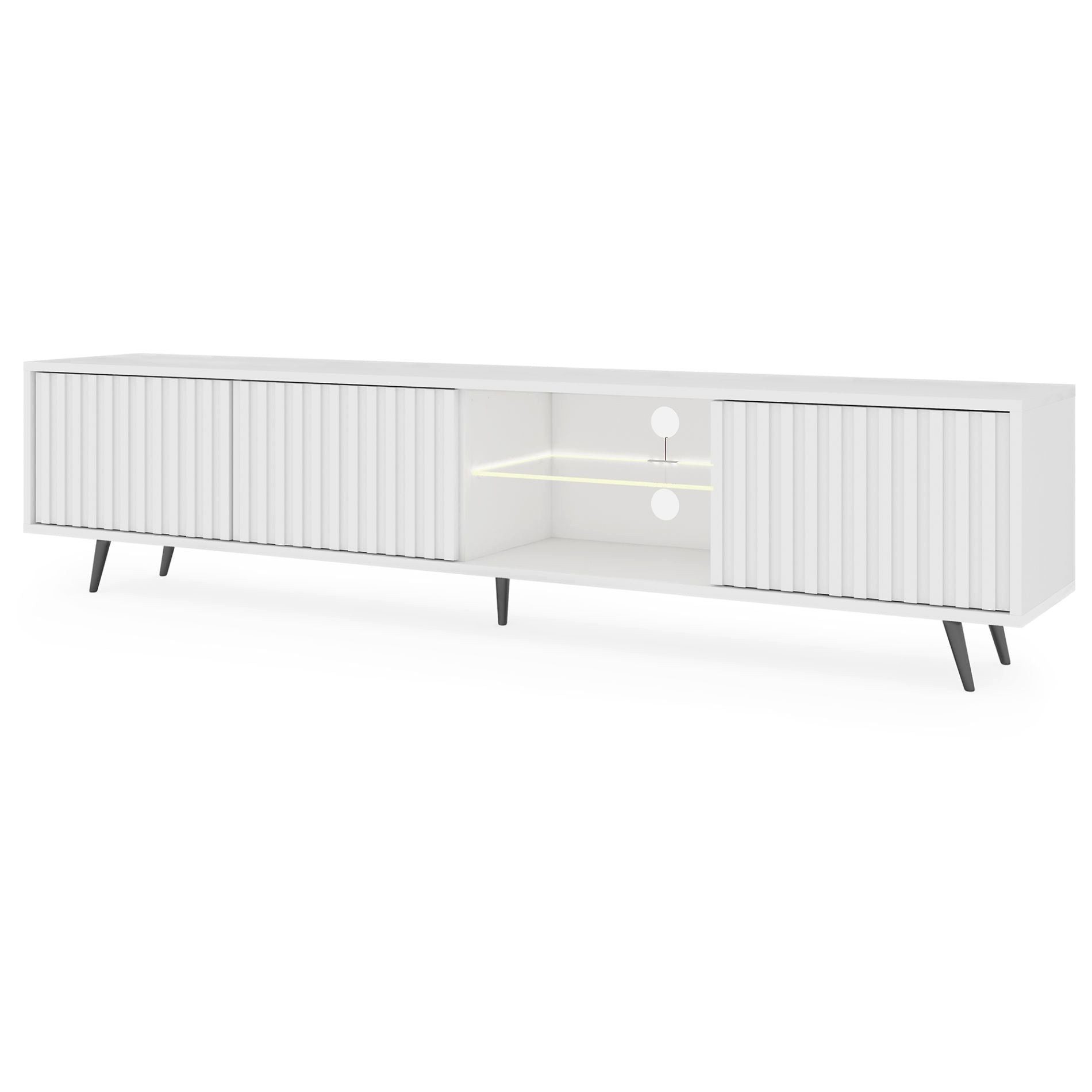 Selsey TV-Schrank Bello mit schwarzen Füßen, Lamellenfronten und LED, 175 cm – Bild 3 von 5