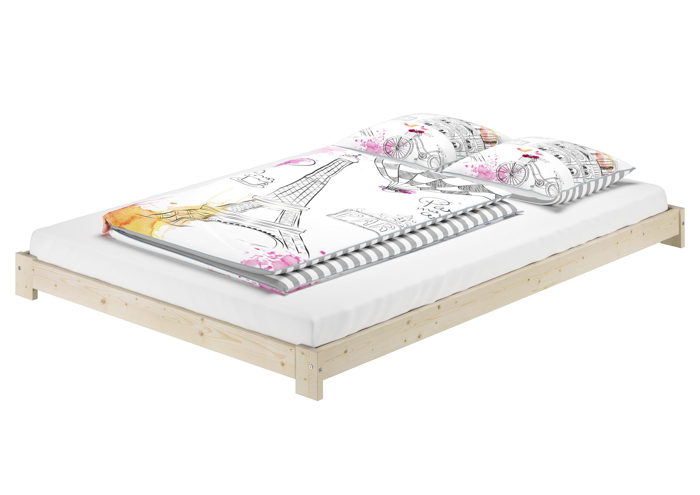 ERST-HOLZ Bett Ehebett Bodennah Fichte/Tanne Unbehandelt günstig online kaufen