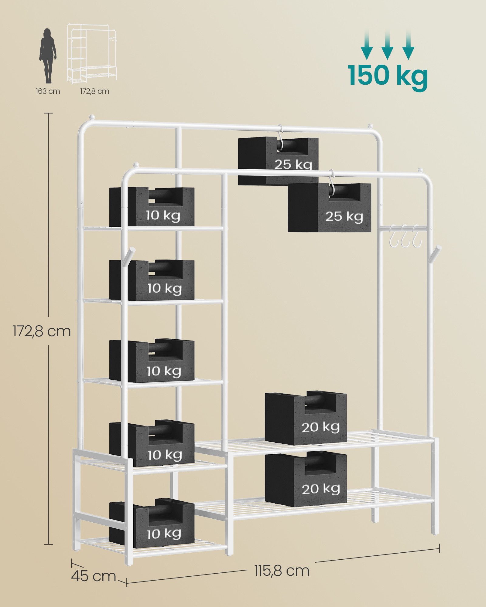 SONGMICS Kleiderständer, Kleiderständer, offene Kleiderstange, Garderobenständer