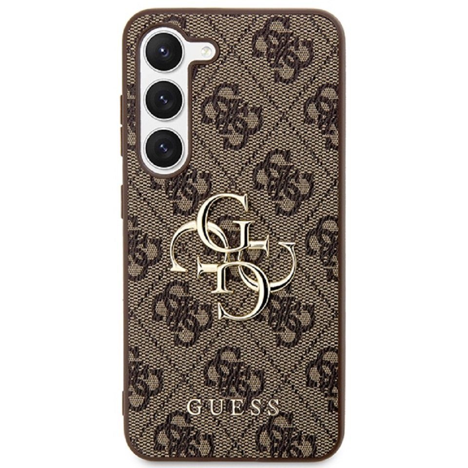 Guess Handyhülle Case Galaxy S24 braun Logo goldfarben Kunstleder 6,2 Zoll, Kantenschutz