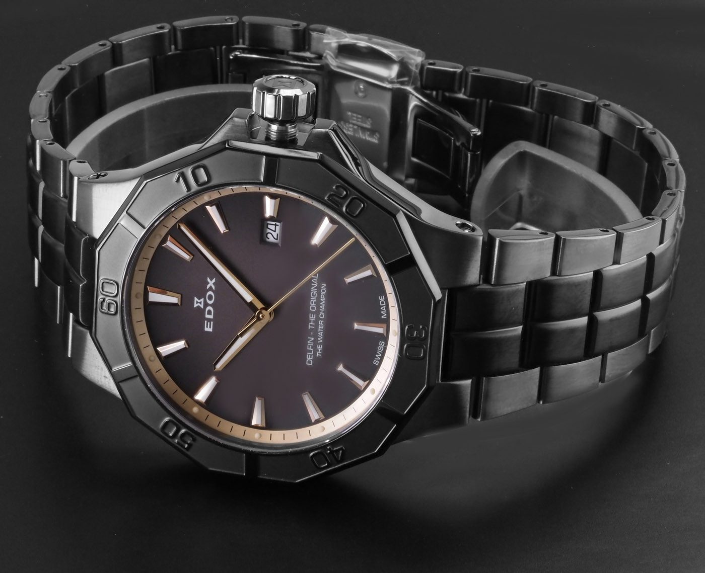 Edox Schweizer Uhr Herren Uhr Ø 43 mm Delfin Saphirglas 53021 37GNM NDR Delfin