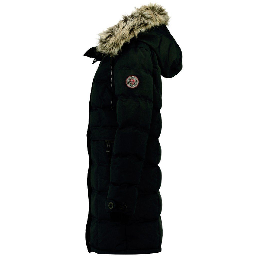 Geographical Norway Winterjacke Damen Outdoor Jacke in Unifarbe, mit abnehmbarer Kapuze, Fellimitat abnehmbar
