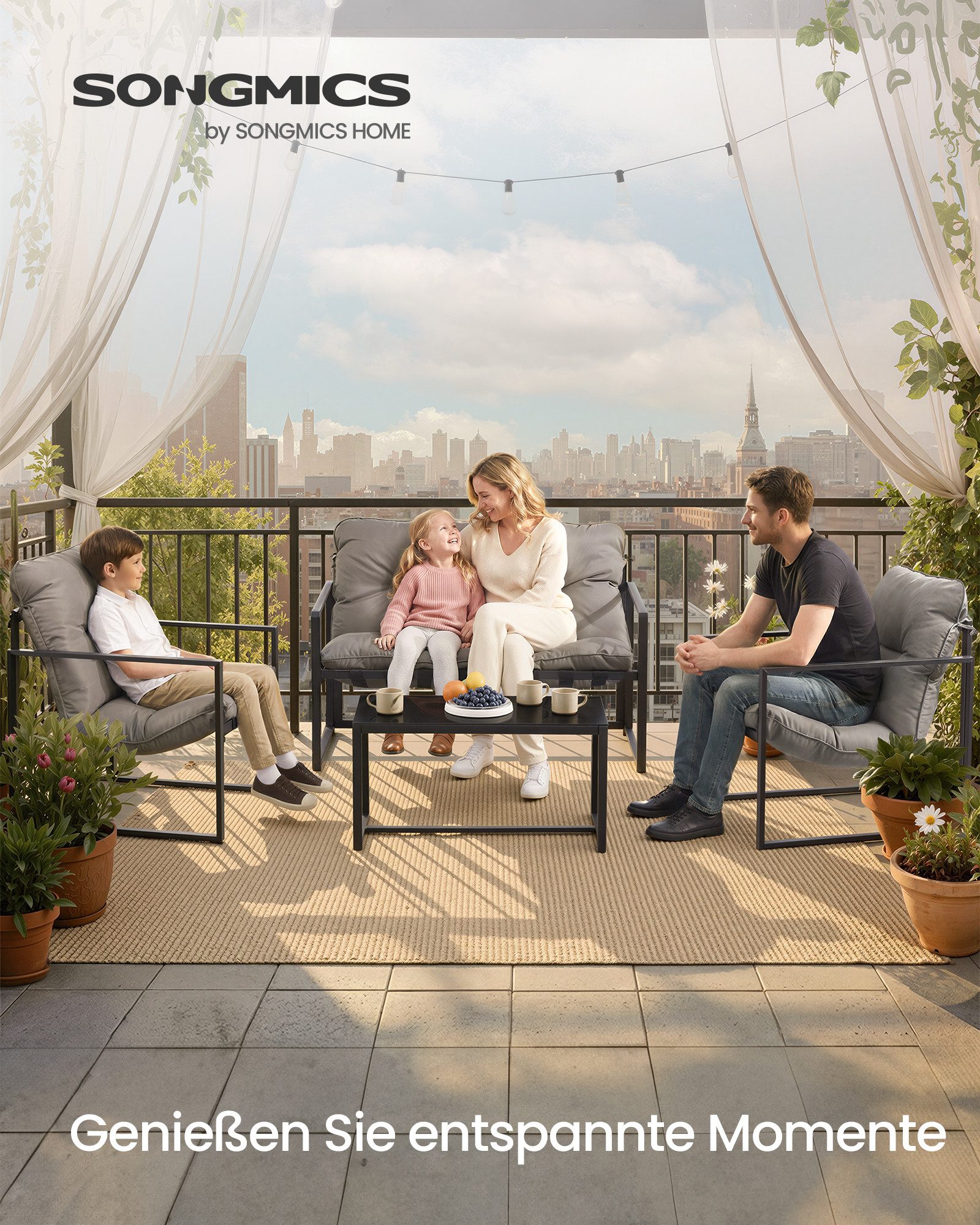 SONGMICS Gartenlounge-Set, Balkonmöbel Set, 3-teilig, Garten Sitzgruppe mit 2 Stühlen