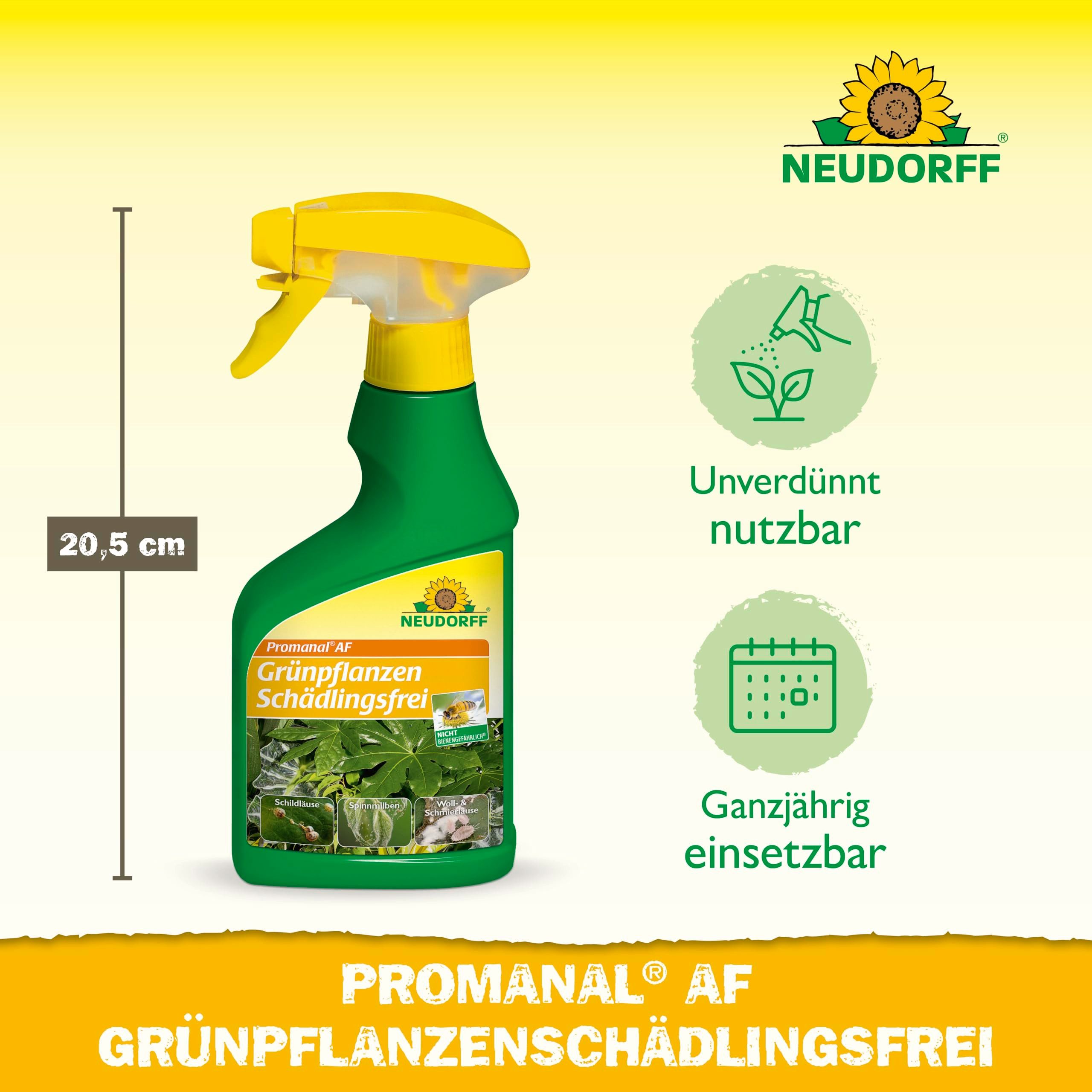 Neudorff Insektenspray Promanal AF GrünpflanzenSchädlingsFrei 250 ml, 0.25 l, Bekämpft Schild- und Wollläuse sowie Spinnmilben, an Grünpflanzen wie z.B. Ficus oder Palmen