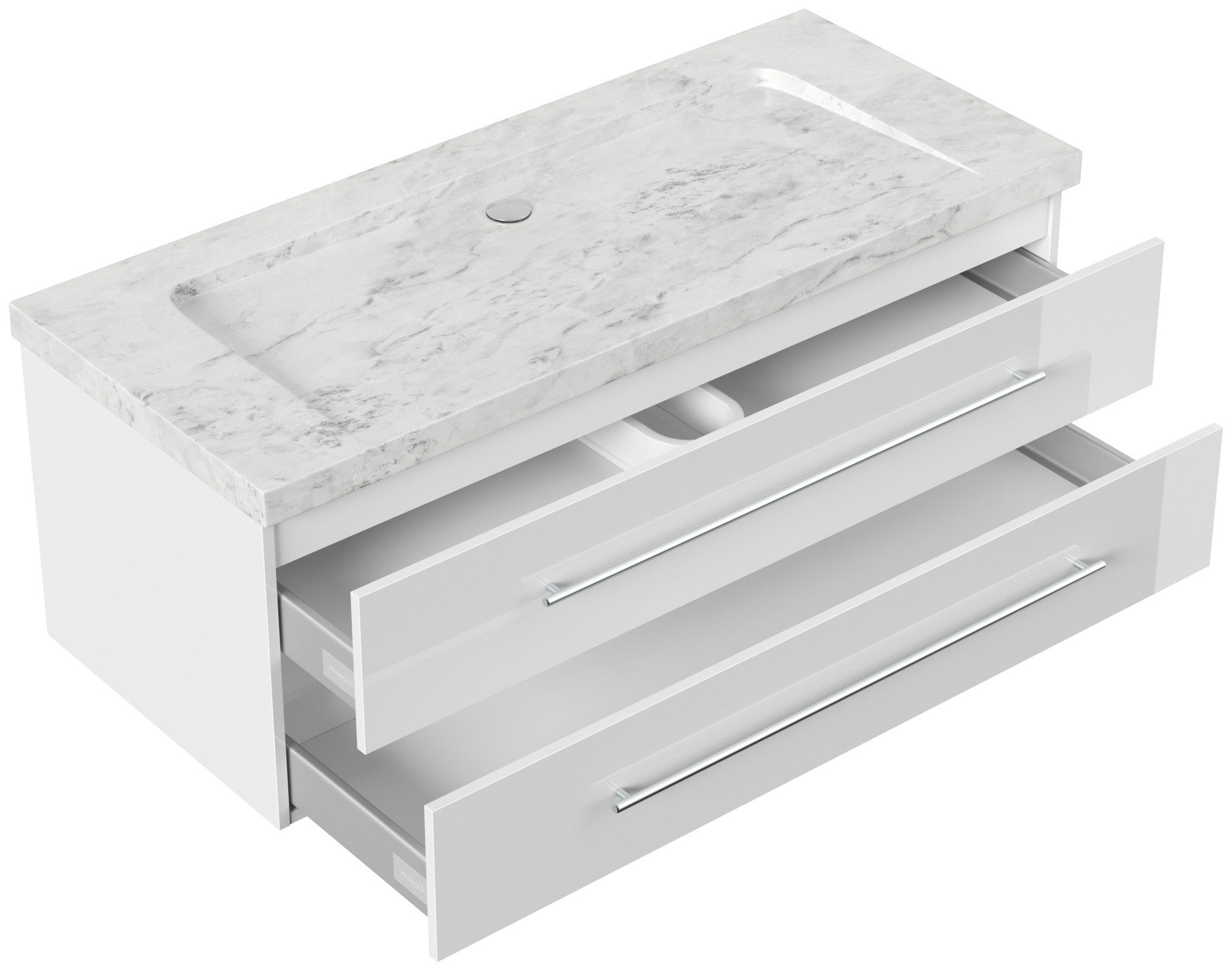 Magnolia Home Waschtisch Badmöbel Marmor Carrara White Damo 130 cm ohne Hahnloch SoftClose weiß