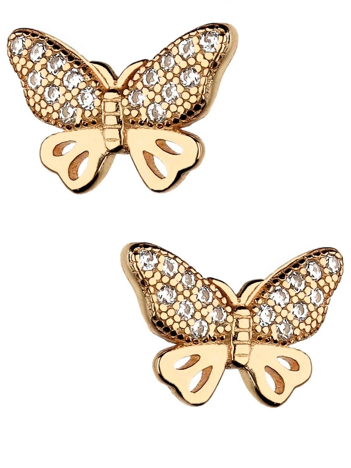 Paar Ohrstecker Ohrringe Gold Schmetterling 18k Gelbgold vergoldet Zirkonia Ohrstecker