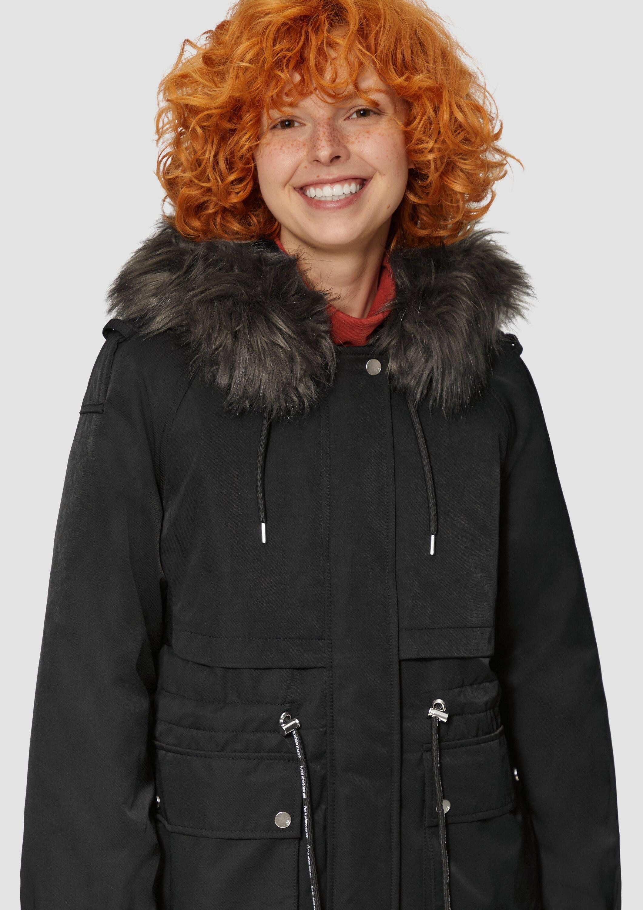 QS Parka Outdoor-Jacke Gefütterter Parka mit abnehmbarem Kunstfell