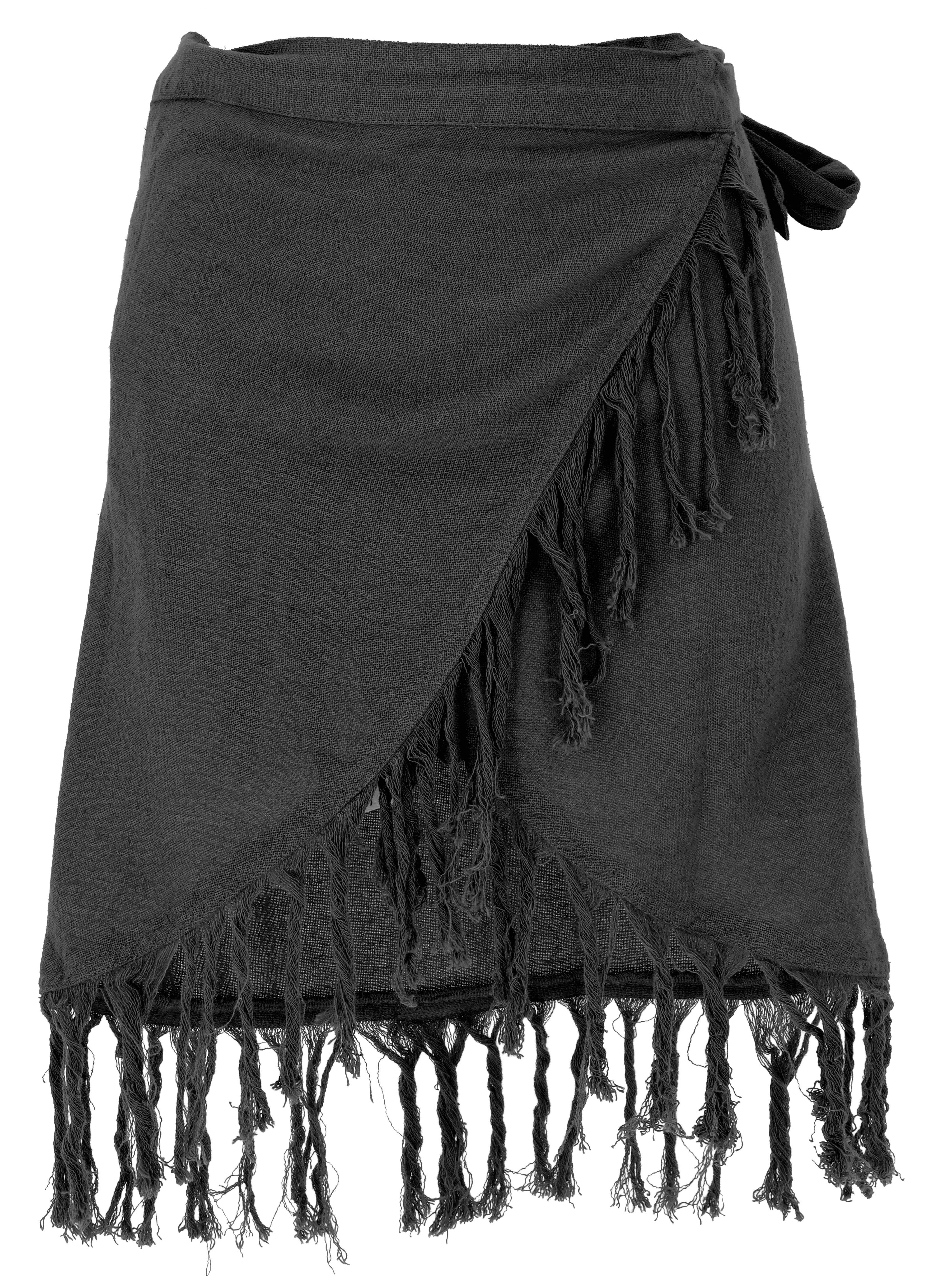 Guru-Shop Minirock Natürlicher Wickelrock mit Fransen,.. alternative Bekleidung