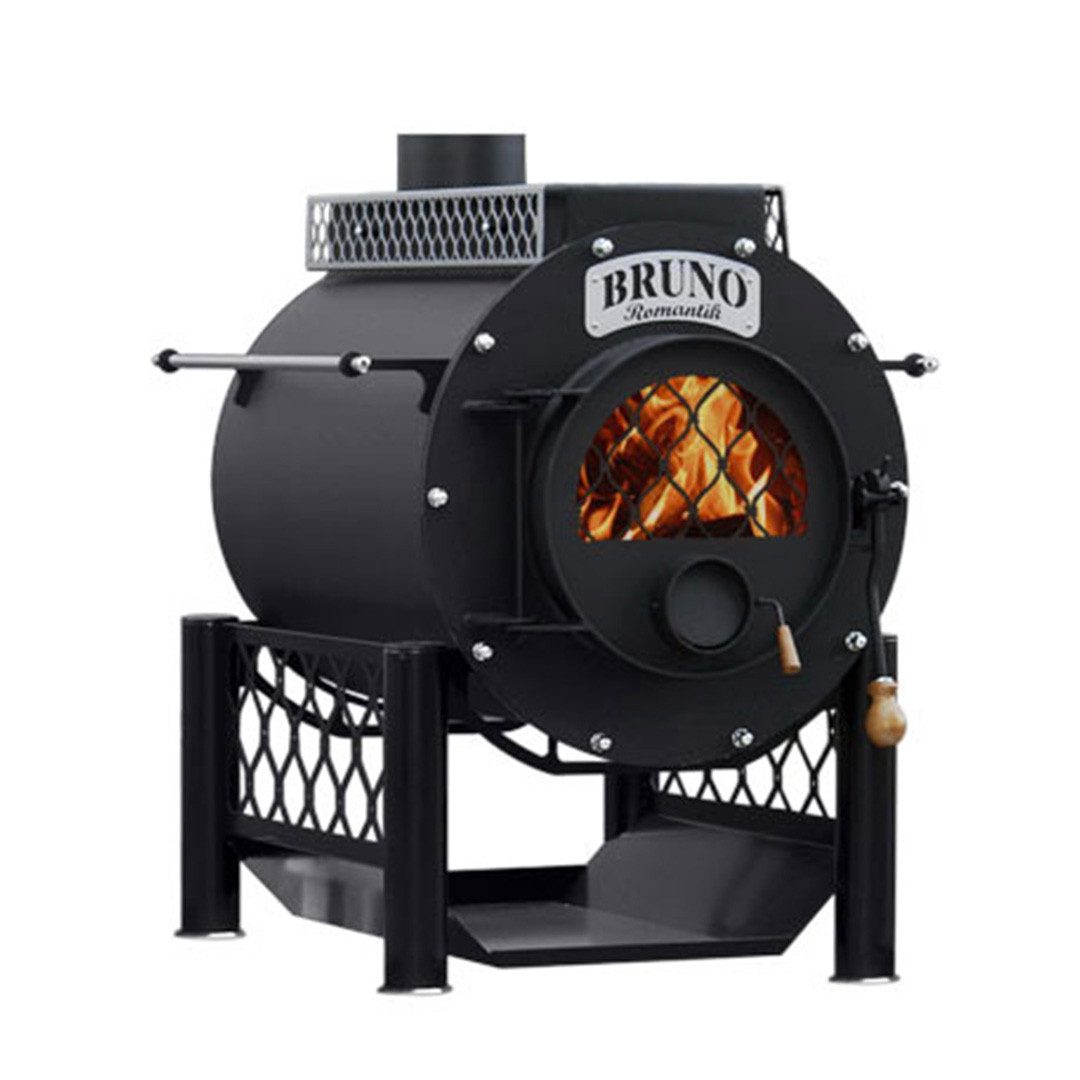 Bruno Kaminofen Bruno® Werkstattofen Romantik schwarz 15 kW Stahl A, 15 kW
