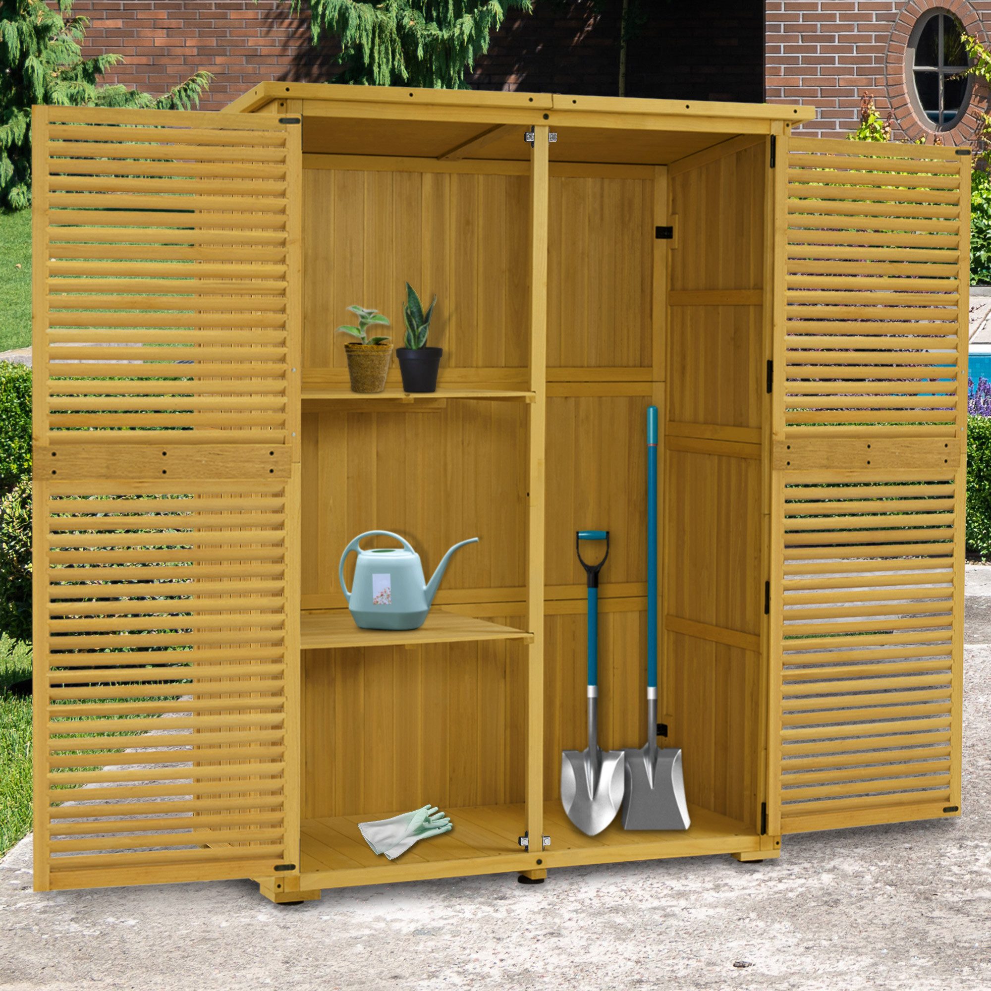 Thumbnail - MCombo Gerätehaus M MCombo Gartenschrank Gartenhaus Holz Wetterfest, 59×127×168 cm, 127×59×168 cm, Geräteschuppen, Wette...