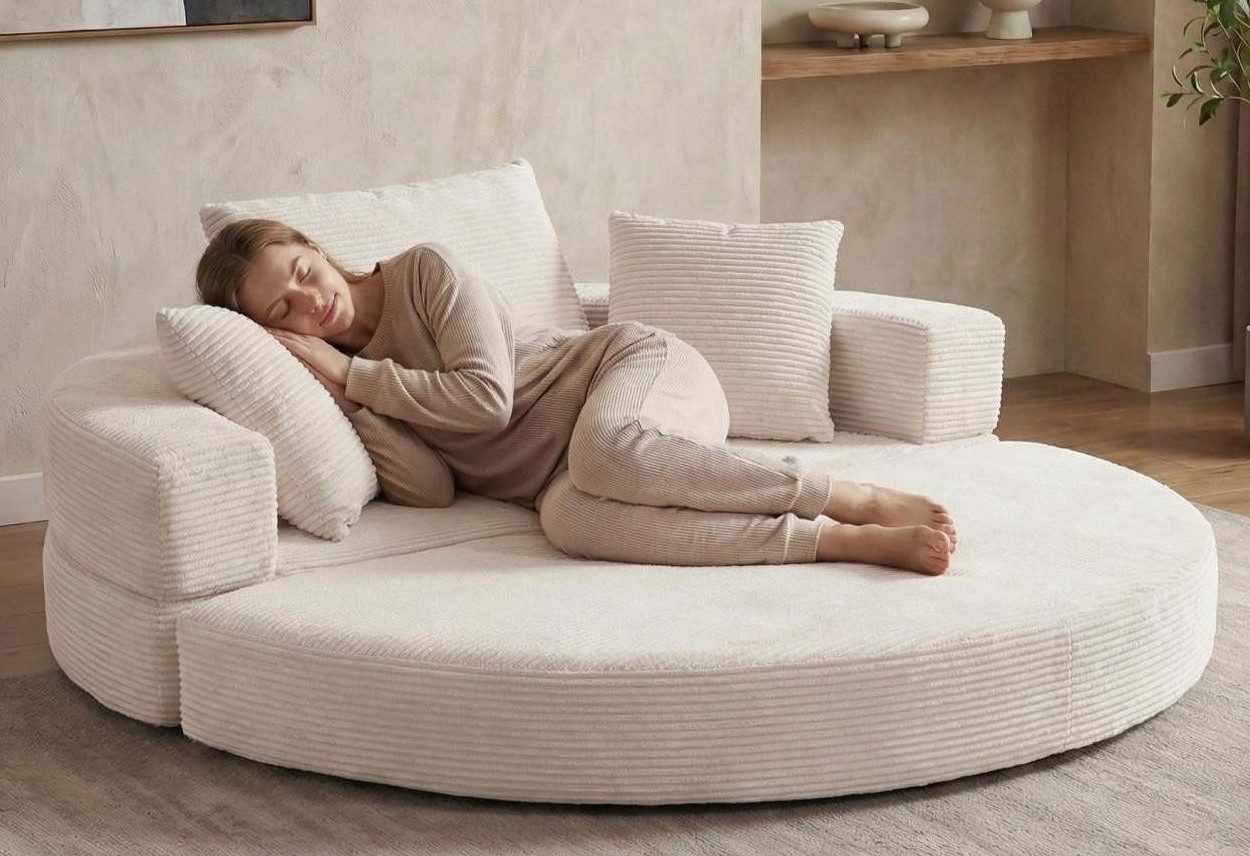 LVHOM Loungesofa klappbar, ovale Form mit Kissen, weiche Polsterung, Cordstoff, 2-in-1-Sofa mit ein Rückenkissen und zwei kleinen Zierkissen, ergonomisches Design, komprimierte Verpackung, bis 250kg,für Apartment, Wohnzimmer, Schlafzimmer, Büros, Gästezimmer