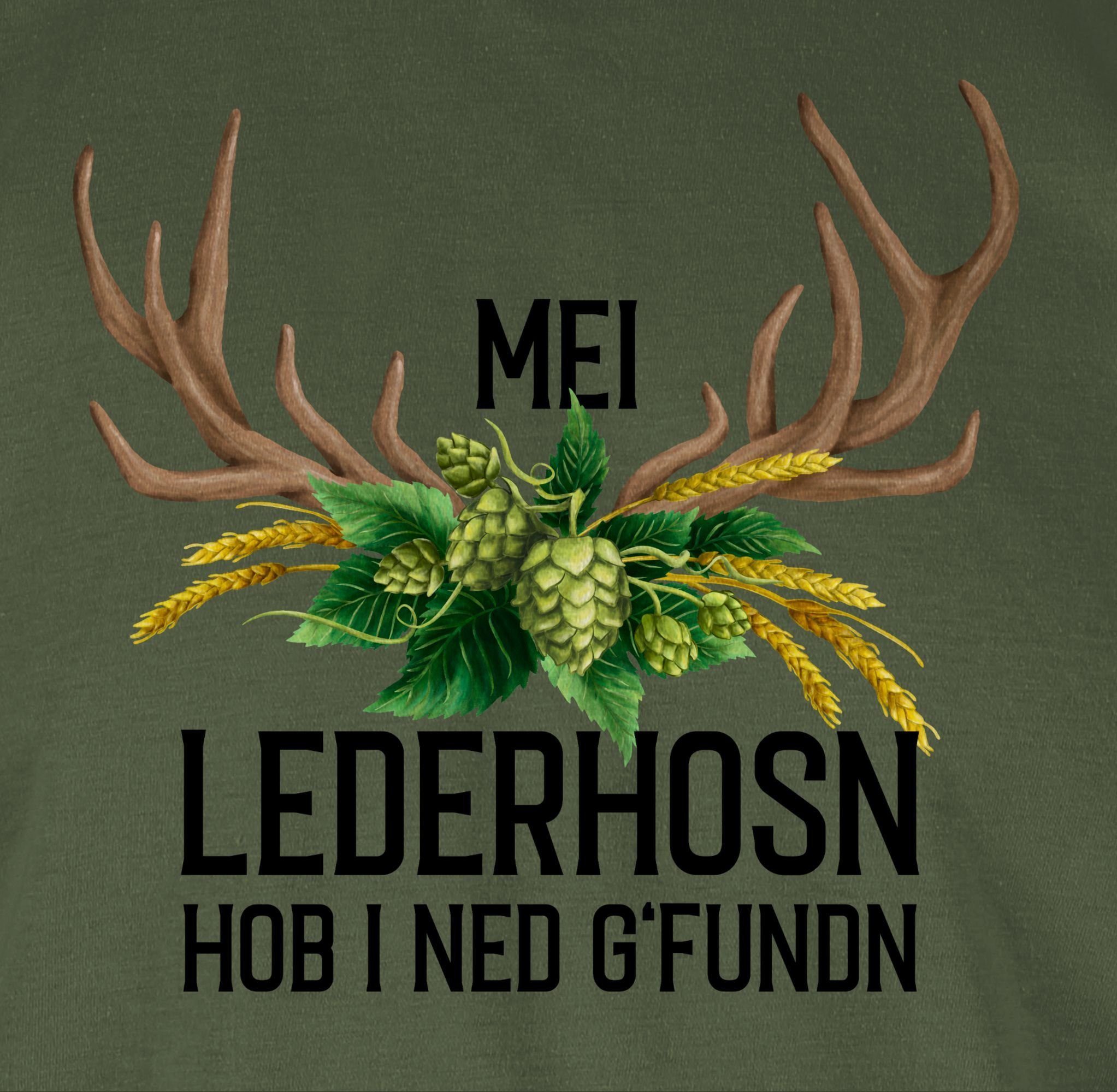 Herren Mode 01 Grün hob T-Shirt Lederhosn i Hirschgeweih - und für Oktoberfest Mei Army g'fundn ned Weizen Hopfen Shirtracer