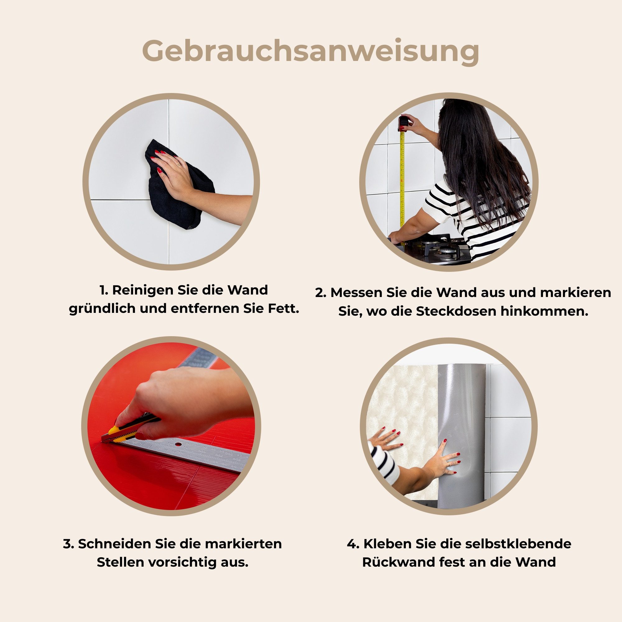 KitchenYeah Küchenrückwand selbstklebend Blätter - Beige - Weiß - Botanisch - Natur, (1-tlg), Spritzschutz, Küche, Rückwand, Küchenwand, Küchenfront, 80x60 cm