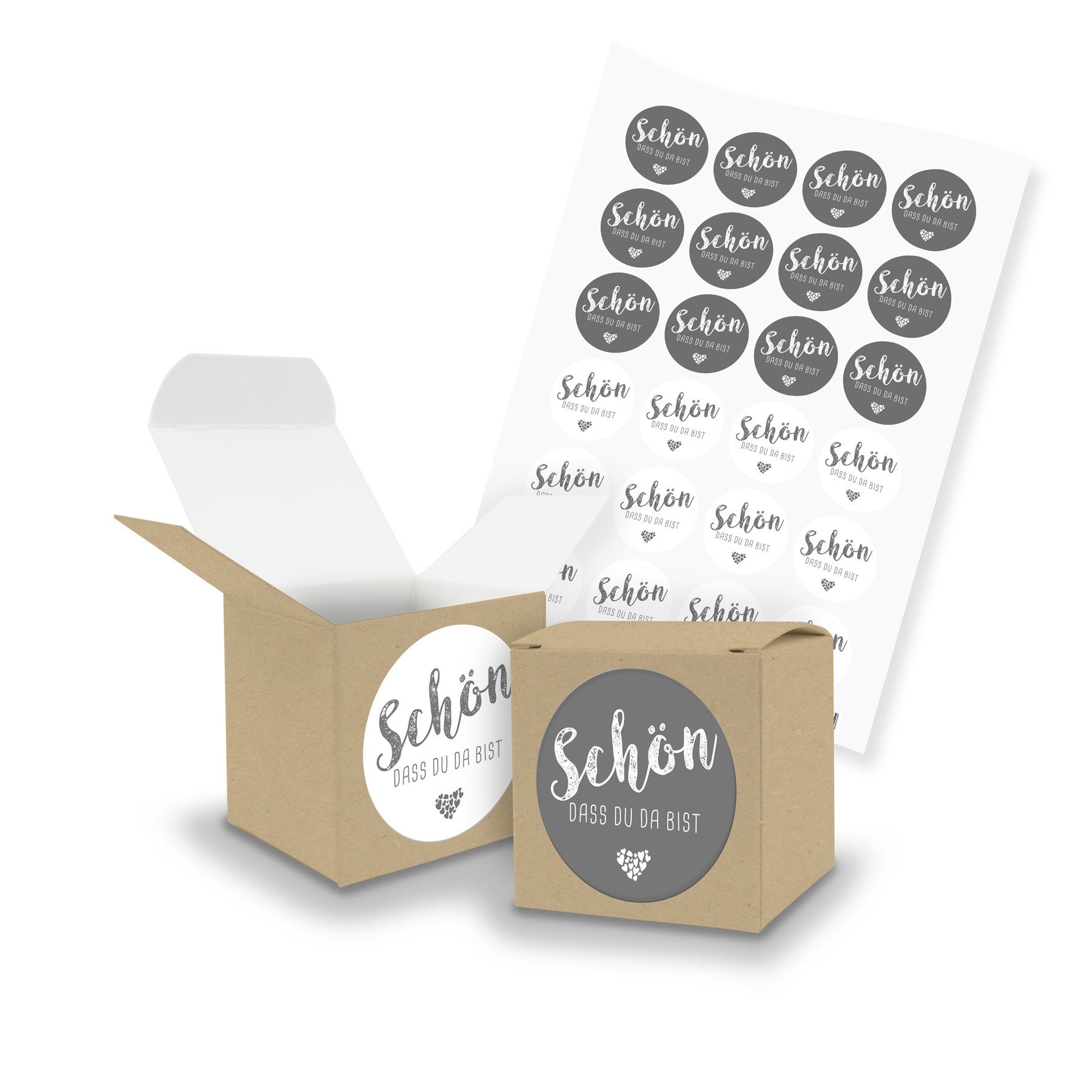 itenga Geschenkpapier itenga SET "Schön dass du da bist" grau (Motiv100) 24x Würfel 5cm brau