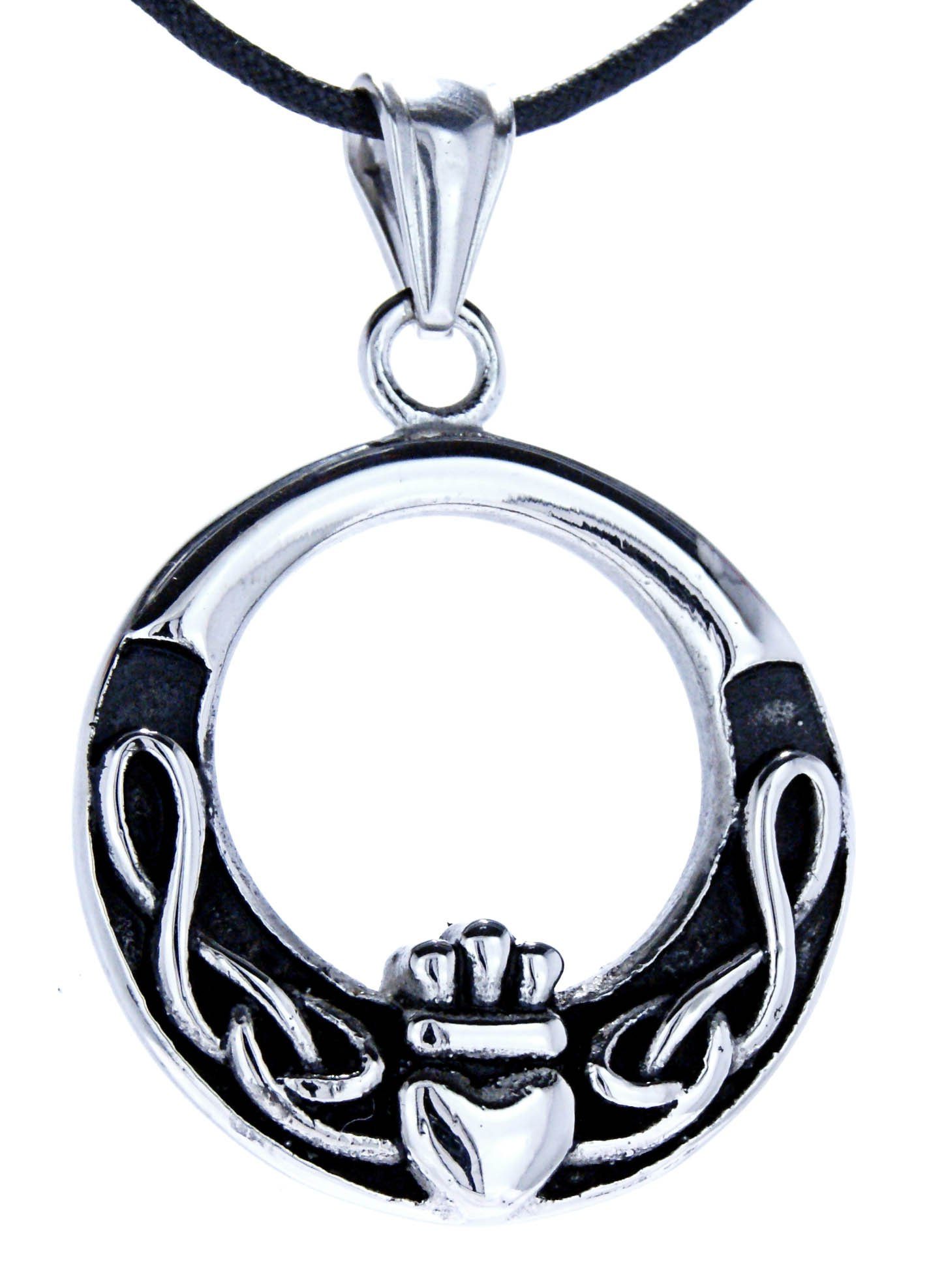 irisches Claddagh Symbol Edelstahl Kettenanhänger Treue Anhänger of Liebe Leather Kiss