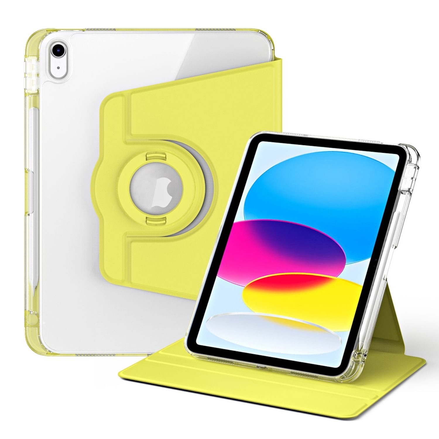 Wigento Tablet-Hülle Für Apple iPad 11. Gen 2025 / 10.9 2022 360 Grad Acryl Hülle Gelb, Drehbare Hülle mit transparenter Rückseite und Smart-Funktion