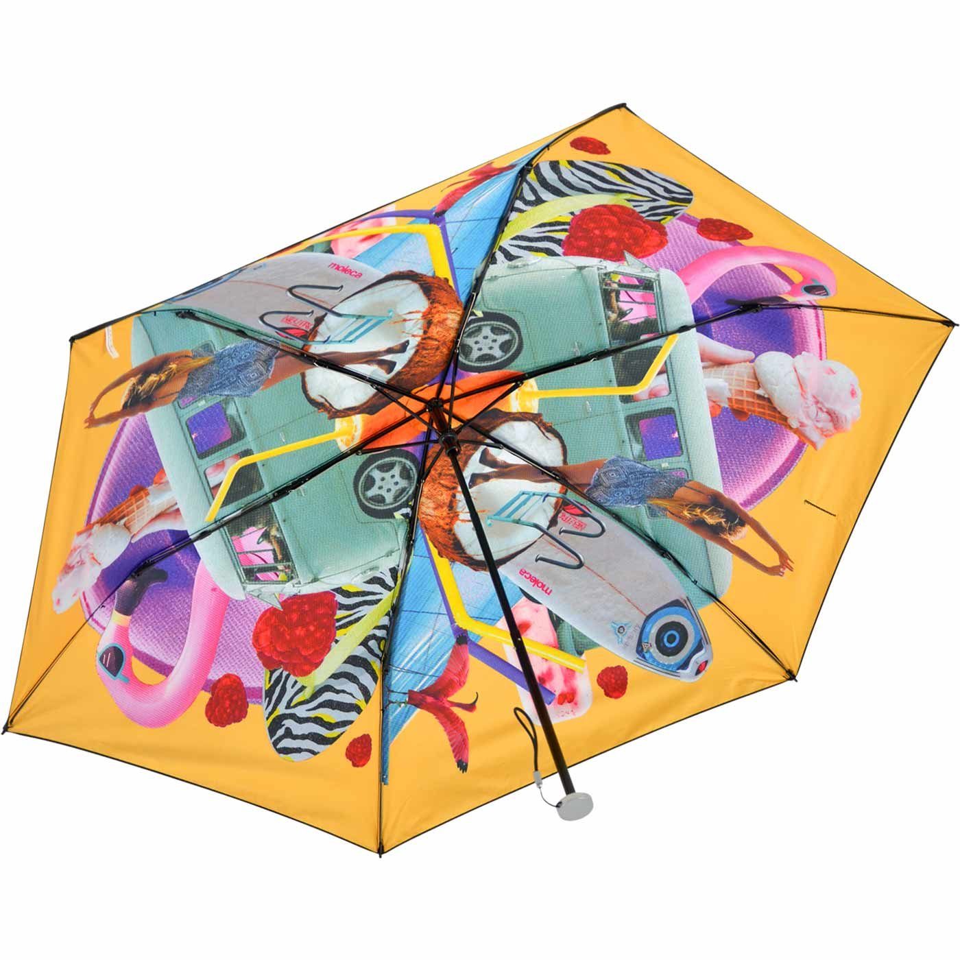 gelb bedruckt, extrem Impliva lichtundurchlässiges Taschenregenschirm UV-protection UPF50+ von Supermini Schirm, - Innen bedruckt leichter Dach, miniMAX®