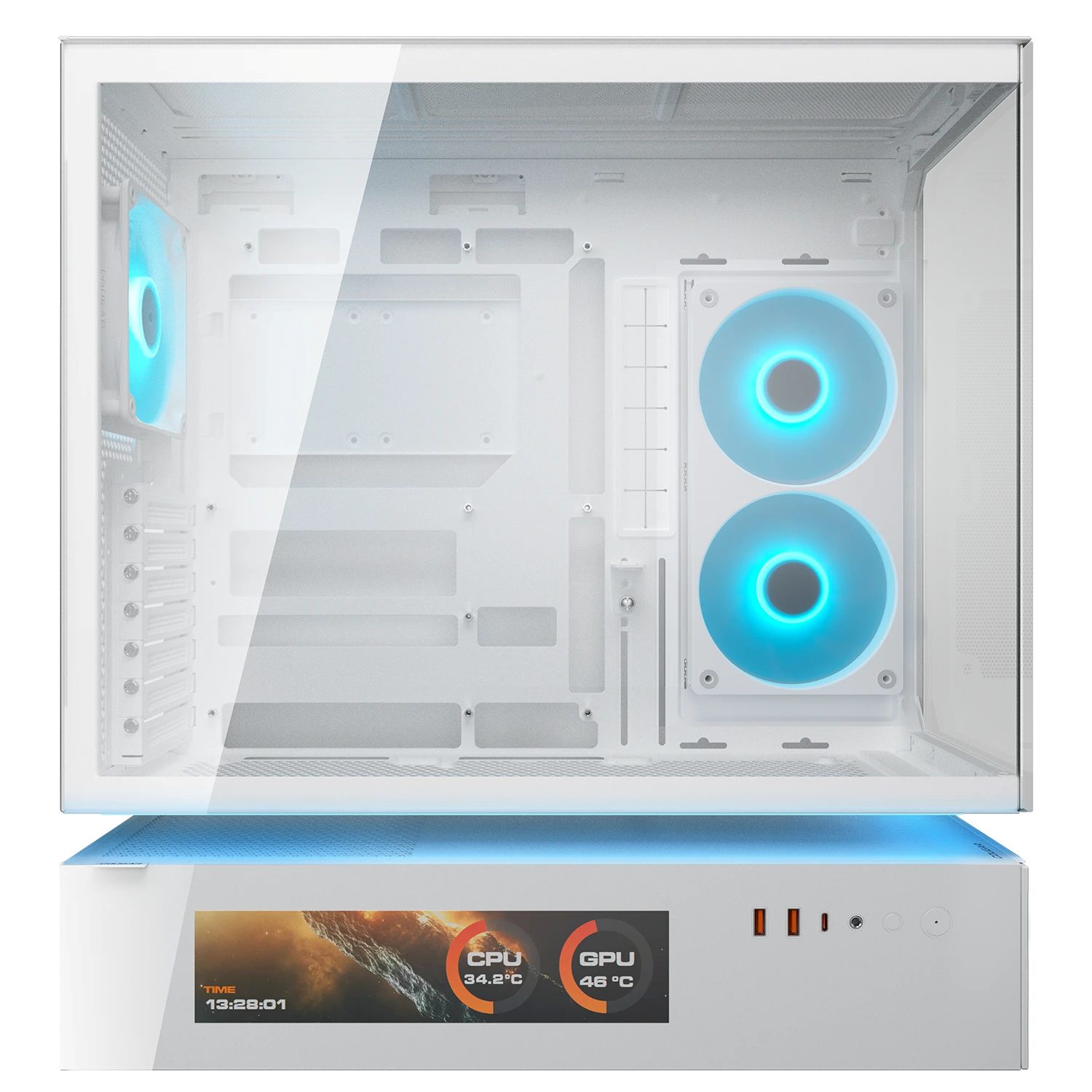 Cougar Gaming-Gehäuse CFV235 Vision WT, Midi-Tower, USB/Audio, 1x USB-C 3.2 Gen2, 2x USB 3.0, ATX, weiß, 2 Lüfter vormontiert