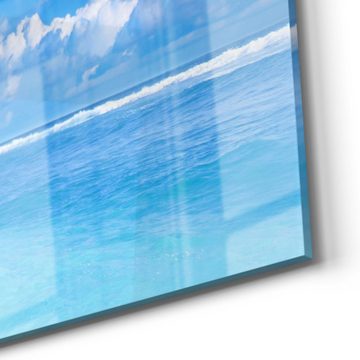 DEQORI Glasbild 'Palmen am Sandstrand', 'Palmen am Sandstrand', Glas Wandbild Bild schwebend modern