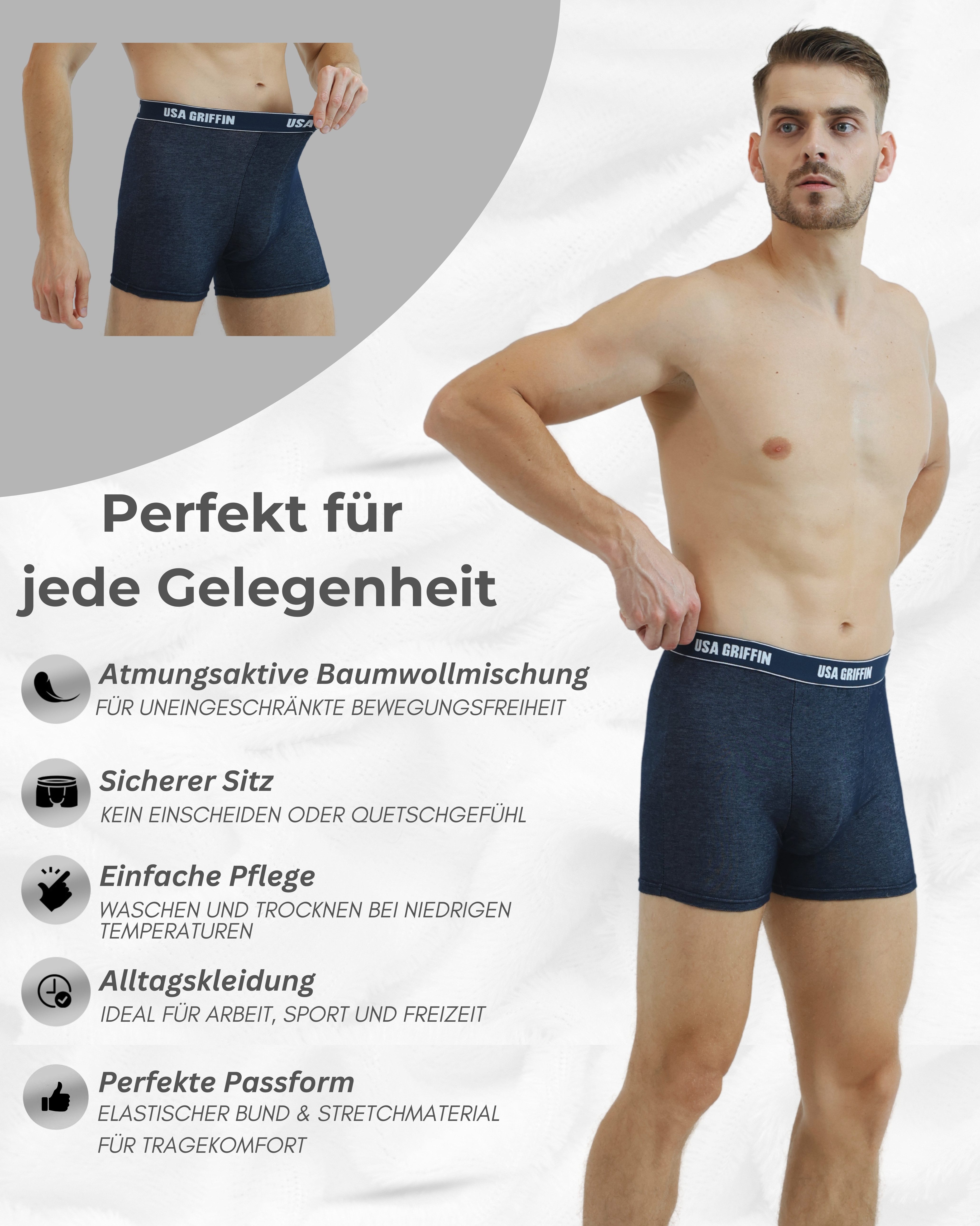USA Griffin Boxershorts Herren Unterhosen (SET, 3er Pack) Stretchmaterial günstig online kaufen