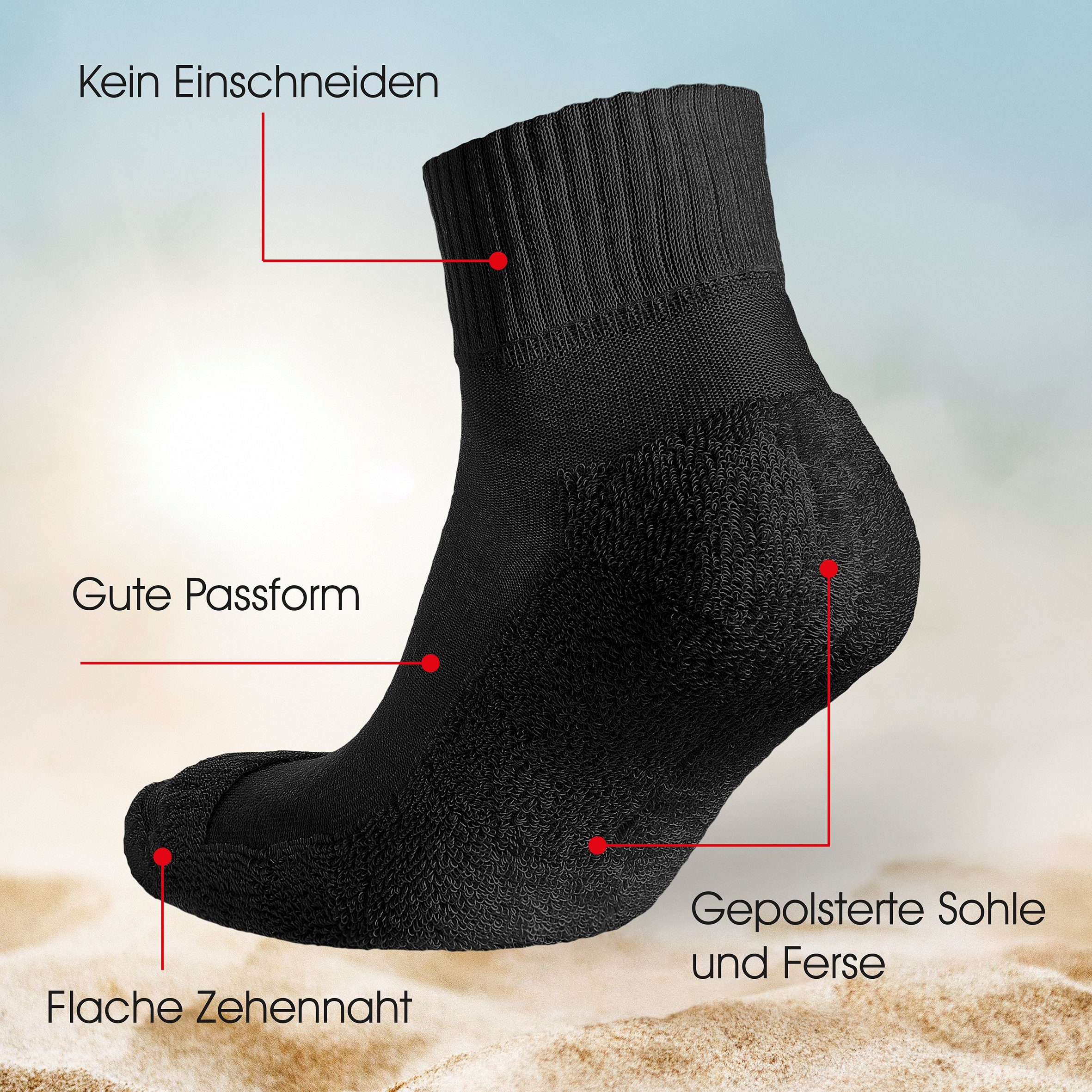 NAHLE Funktionssocken Arbeitssocken für Damen und Herren Wandersocken Multifunktionssocken (12-Paar, 12 Paar) mit extra starker Polsterung, atmungsaktiv - kein Schwitzen