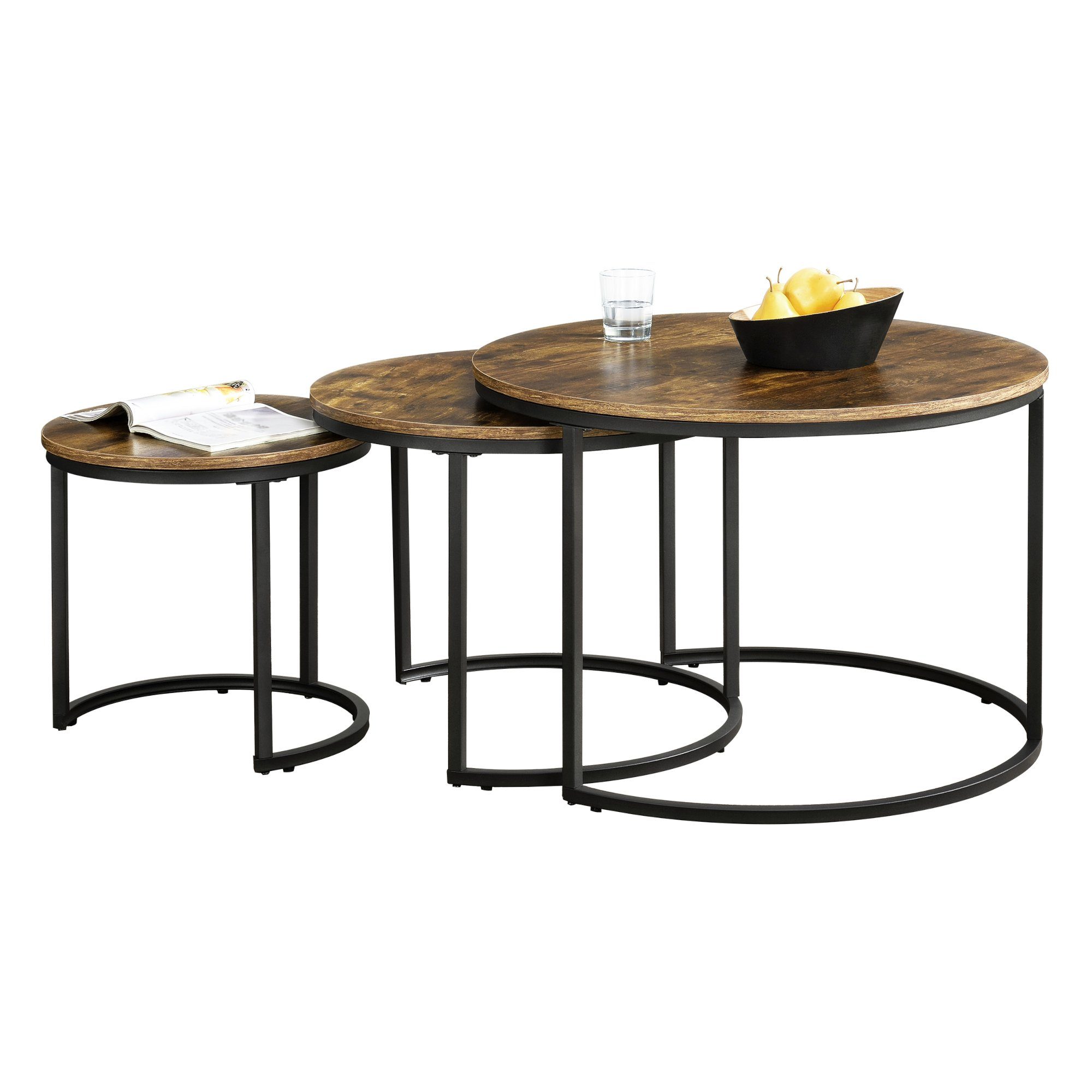 Couchtisch Schwarz (3er-Set), Arvidsjaur 3er Couchtischset Holzton / Dunkler en.casa