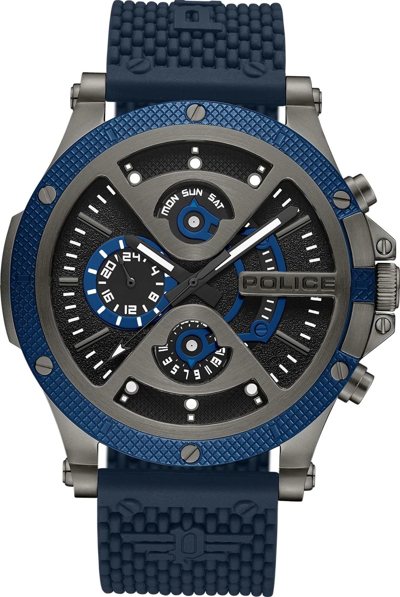 Multifunktionsuhr Police Herrenuhr Silikon blau